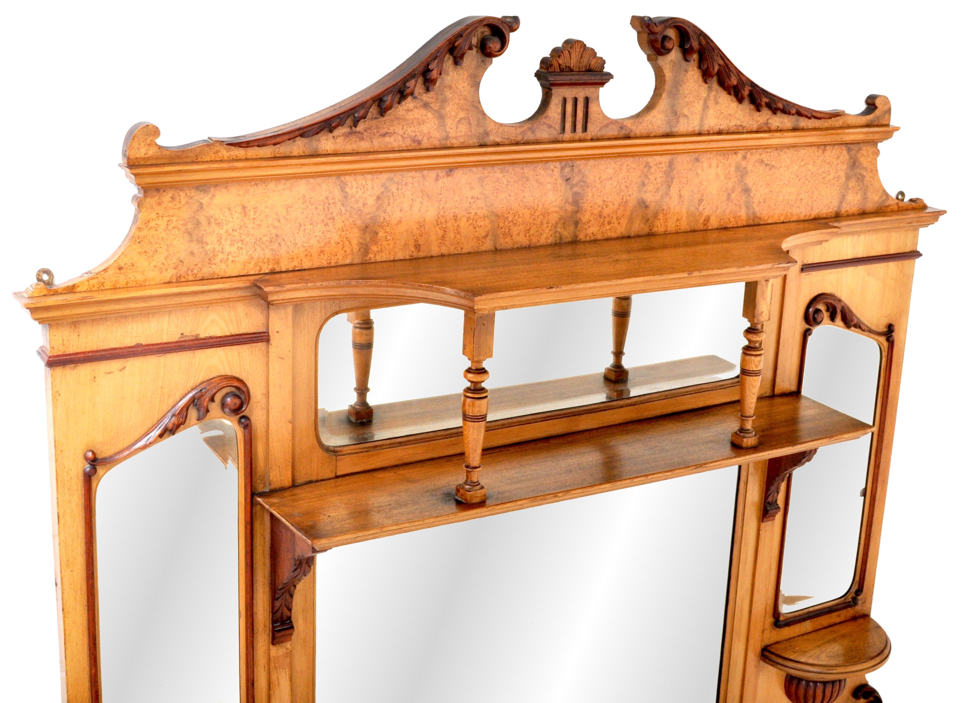 American Classical Antique American Neoclassical Walnut and Ash Overmantel Mirror, circa 1870 For Sale