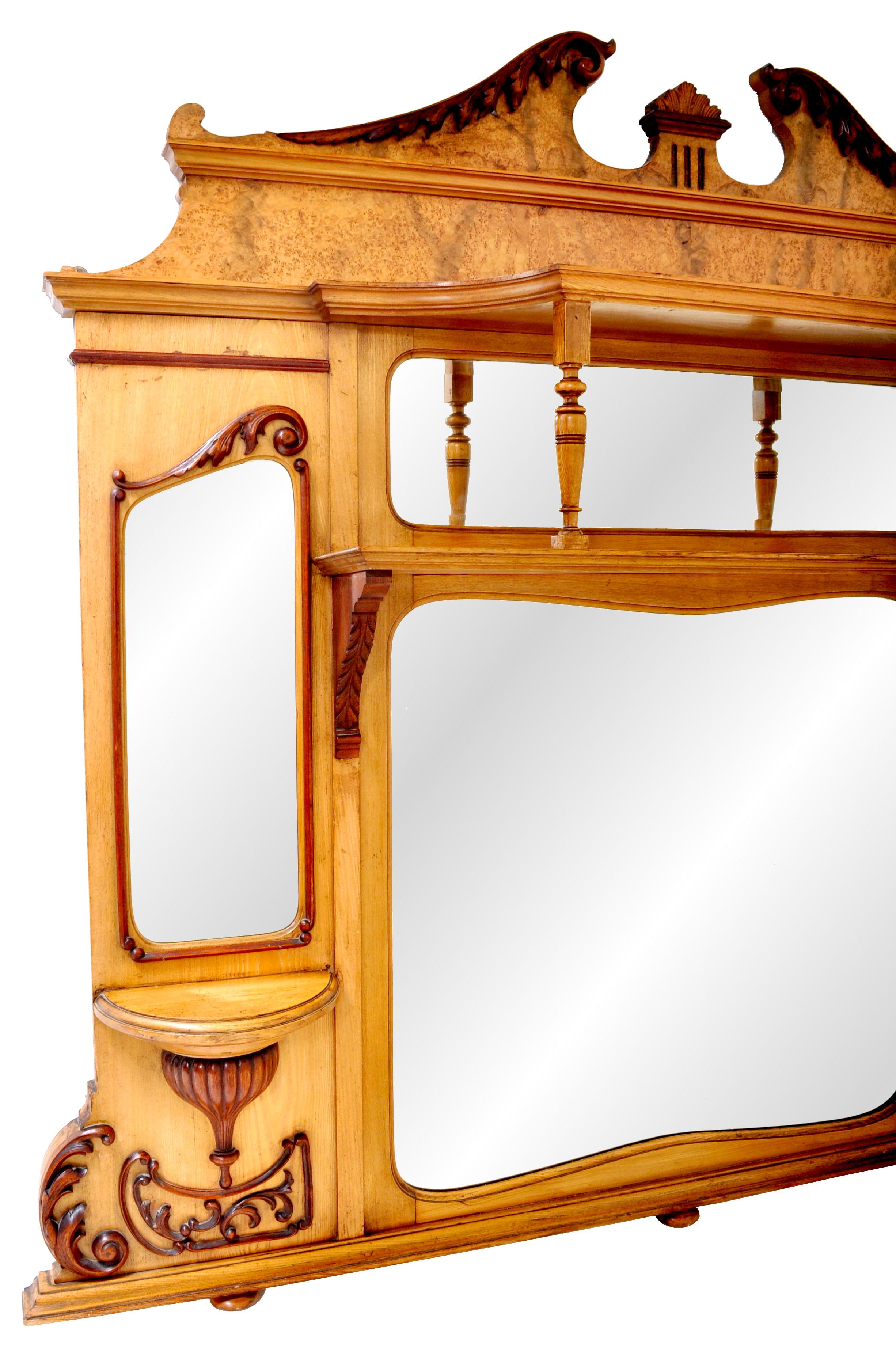 Late 19th Century Antique American Neoclassical Walnut and Ash Overmantel Mirror, circa 1870 For Sale