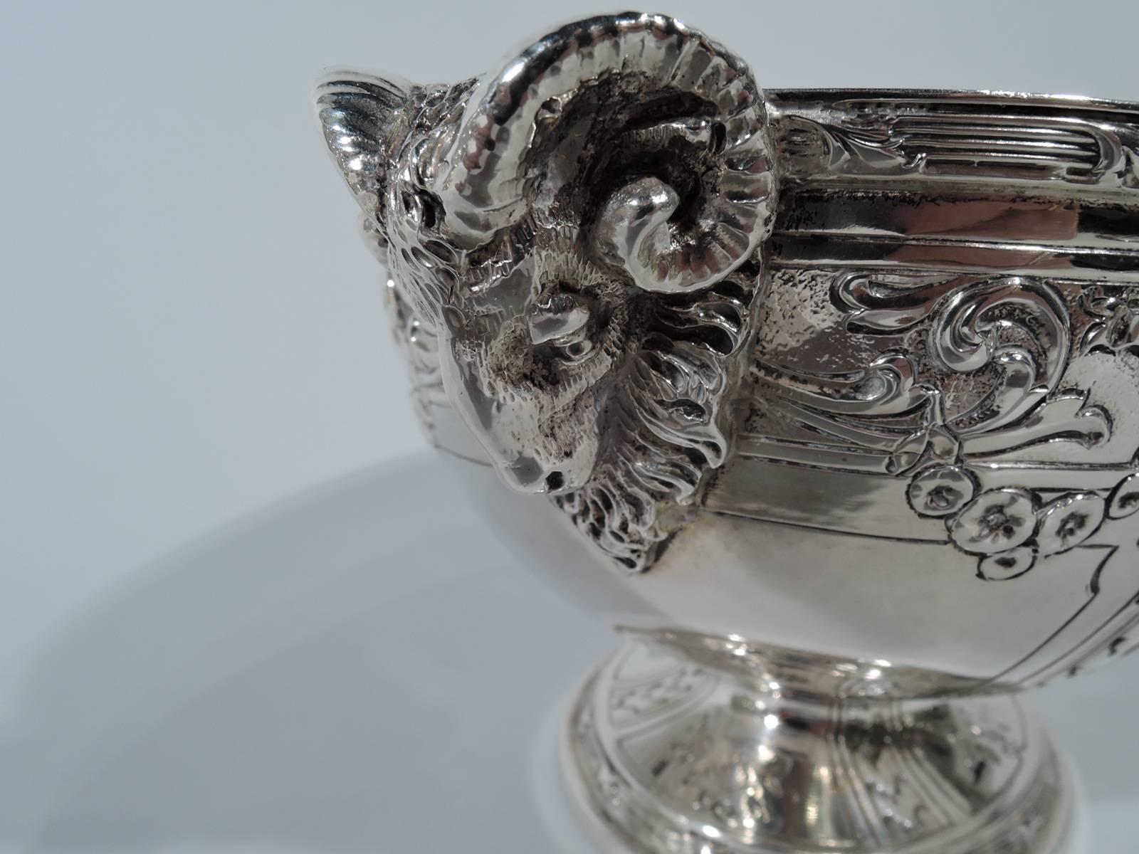 Antique American Neoclassical Sterling Silver Flower Bowl with Frog 3