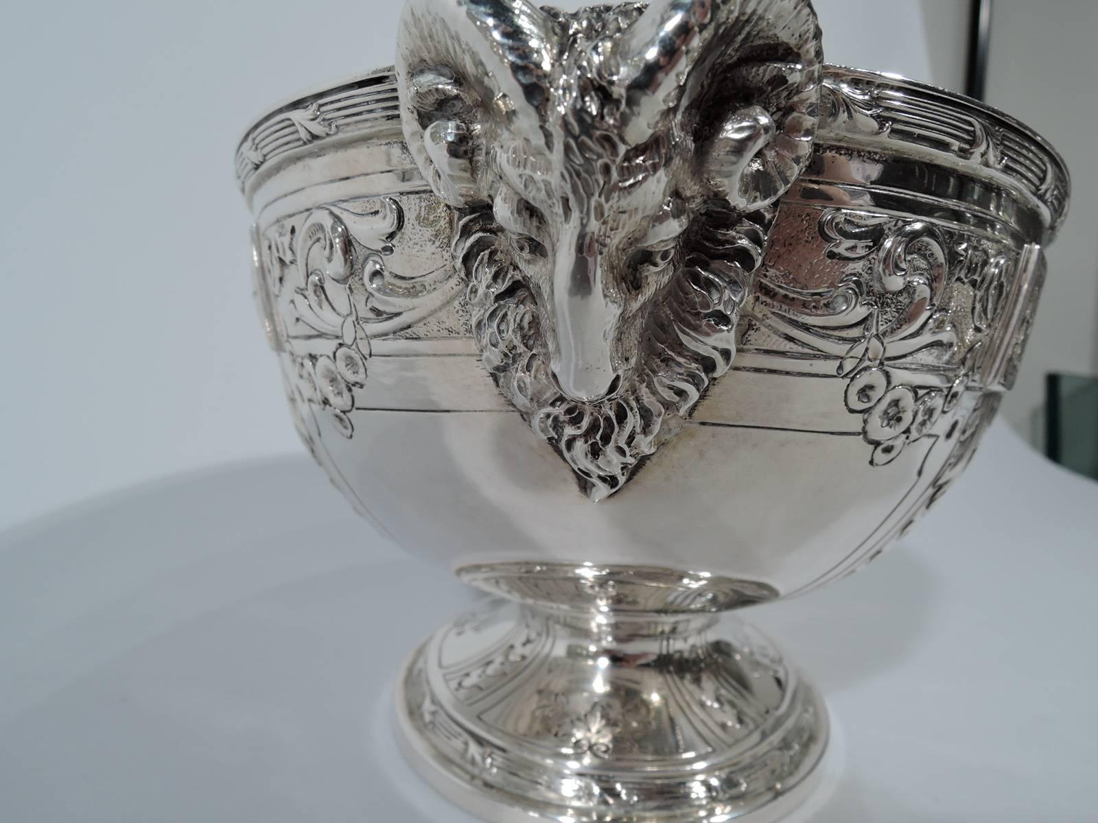 Antique American Neoclassical Sterling Silver Flower Bowl with Frog 4