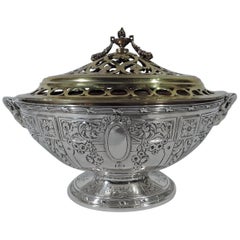 Antique American Neoclassical Sterling Silver Flower Bowl with Frog