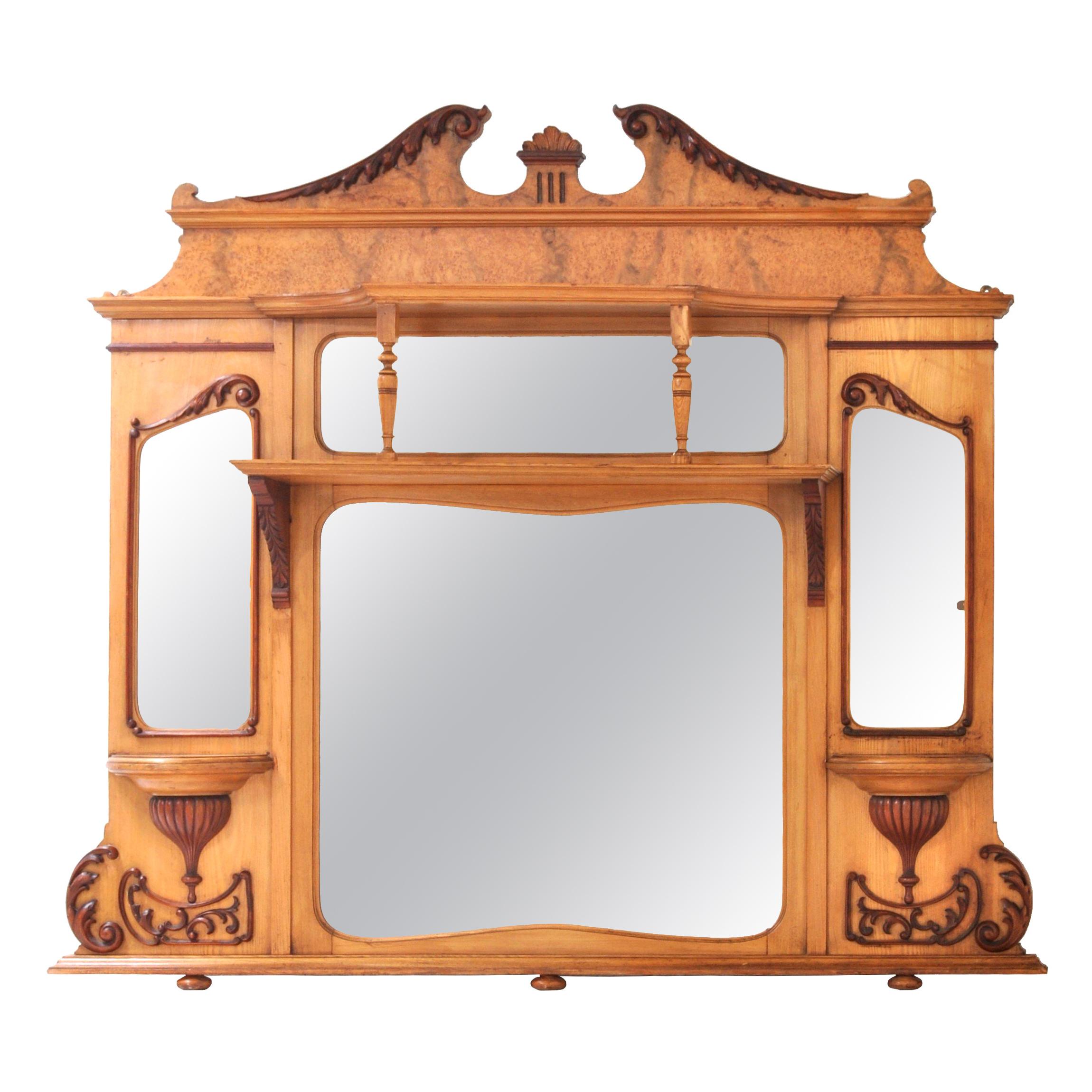 Antique American Neoclassical Walnut and Ash Overmantel Mirror, circa 1870 For Sale