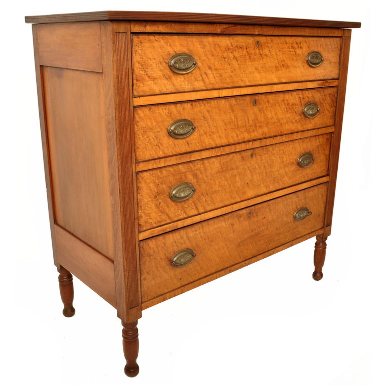 Antique American New England Sheraton Cherry Maple Dresser Chest Drawers, 1825 In Good Condition For Sale In Portland, OR