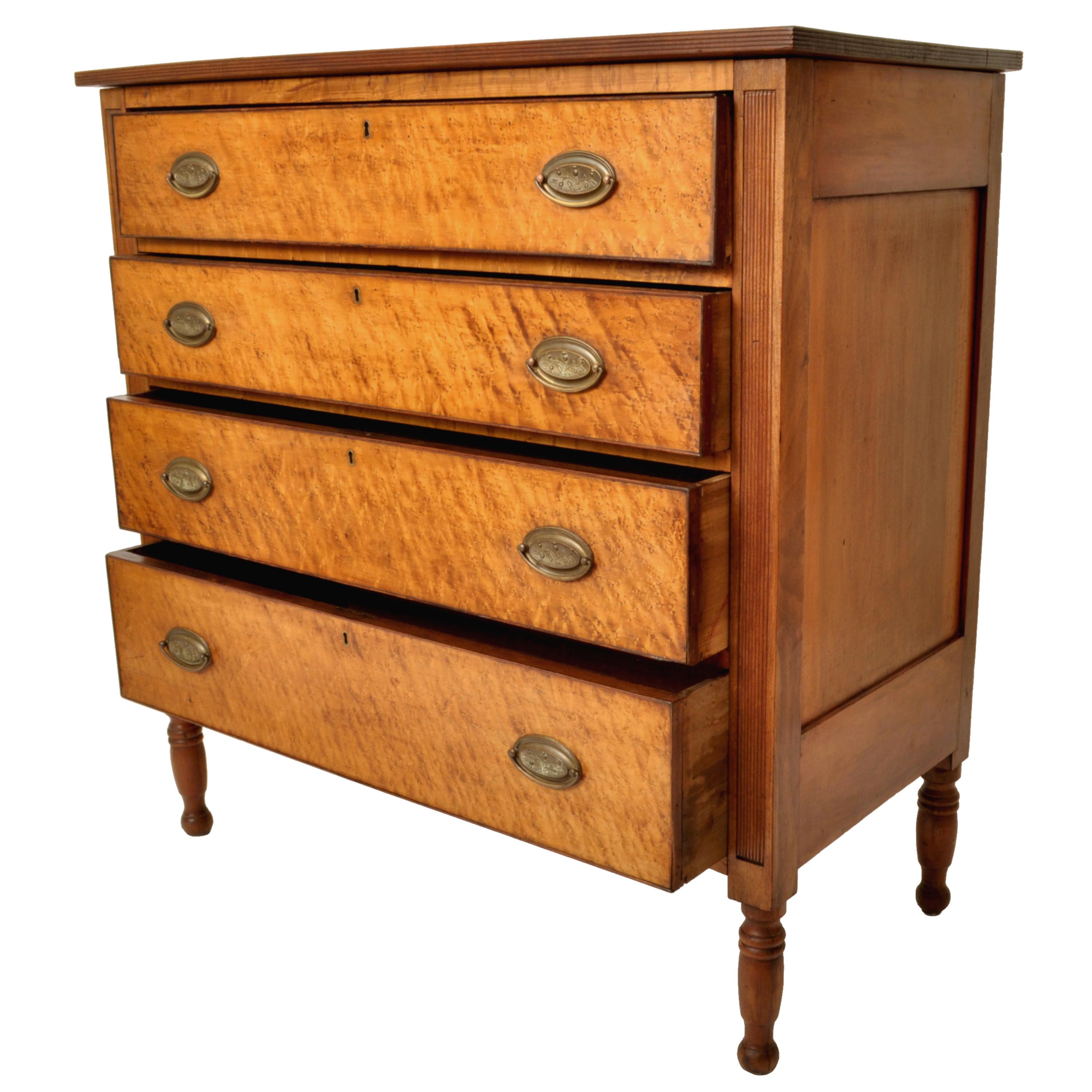 Early 19th Century Antique American New England Sheraton Cherry Maple Dresser Chest Drawers, 1825