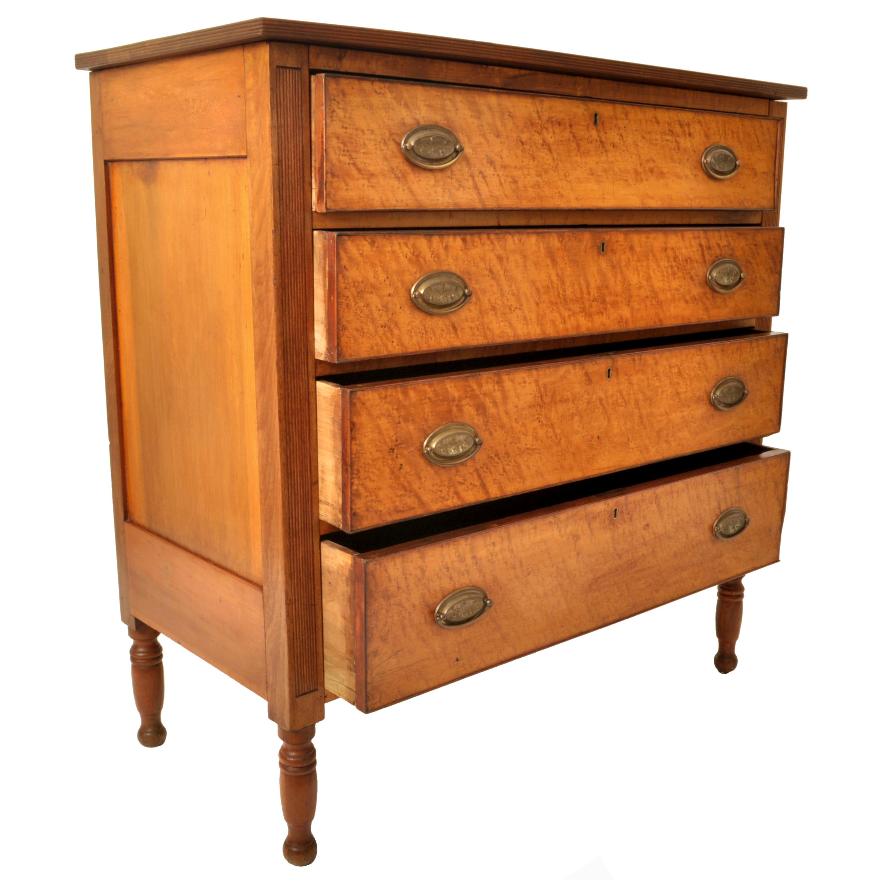 Antique American New England Sheraton Cherry Maple Dresser Chest Drawers, 1825 1