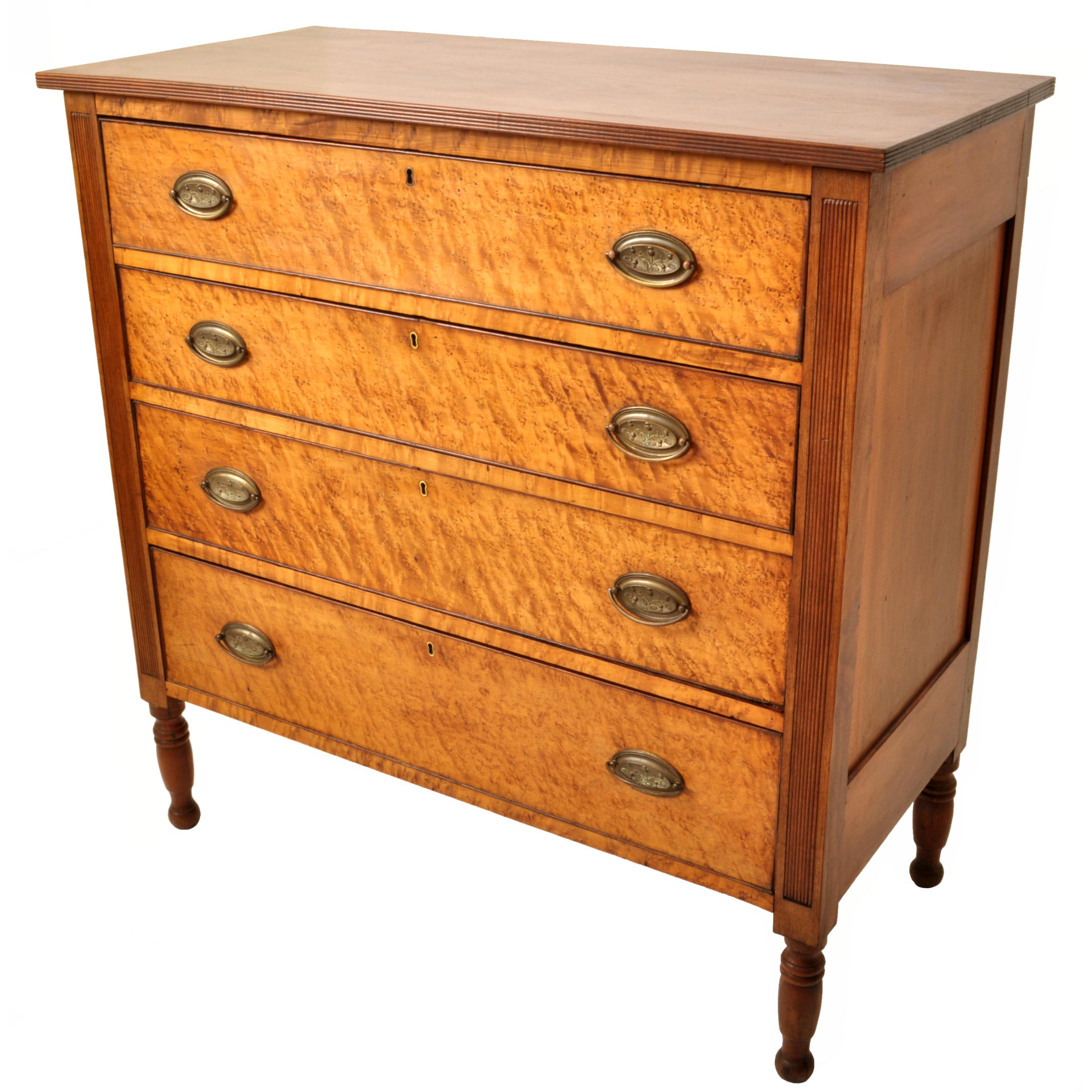 Antique American New England Sheraton Cherry Maple Dresser Chest Drawers, 1825 3