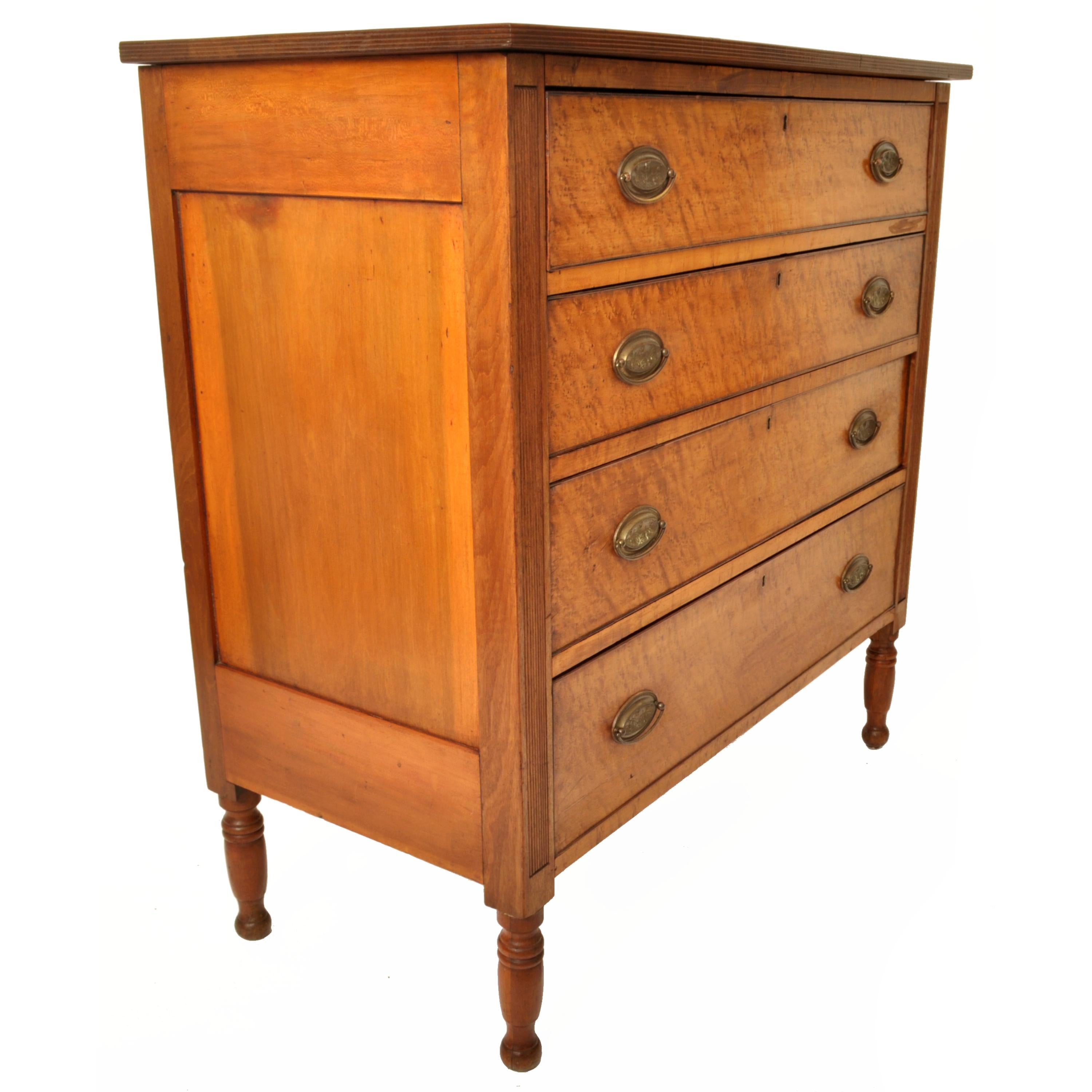 Antique American New England Sheraton Cherry Maple Dresser Chest Drawers, 1825 4