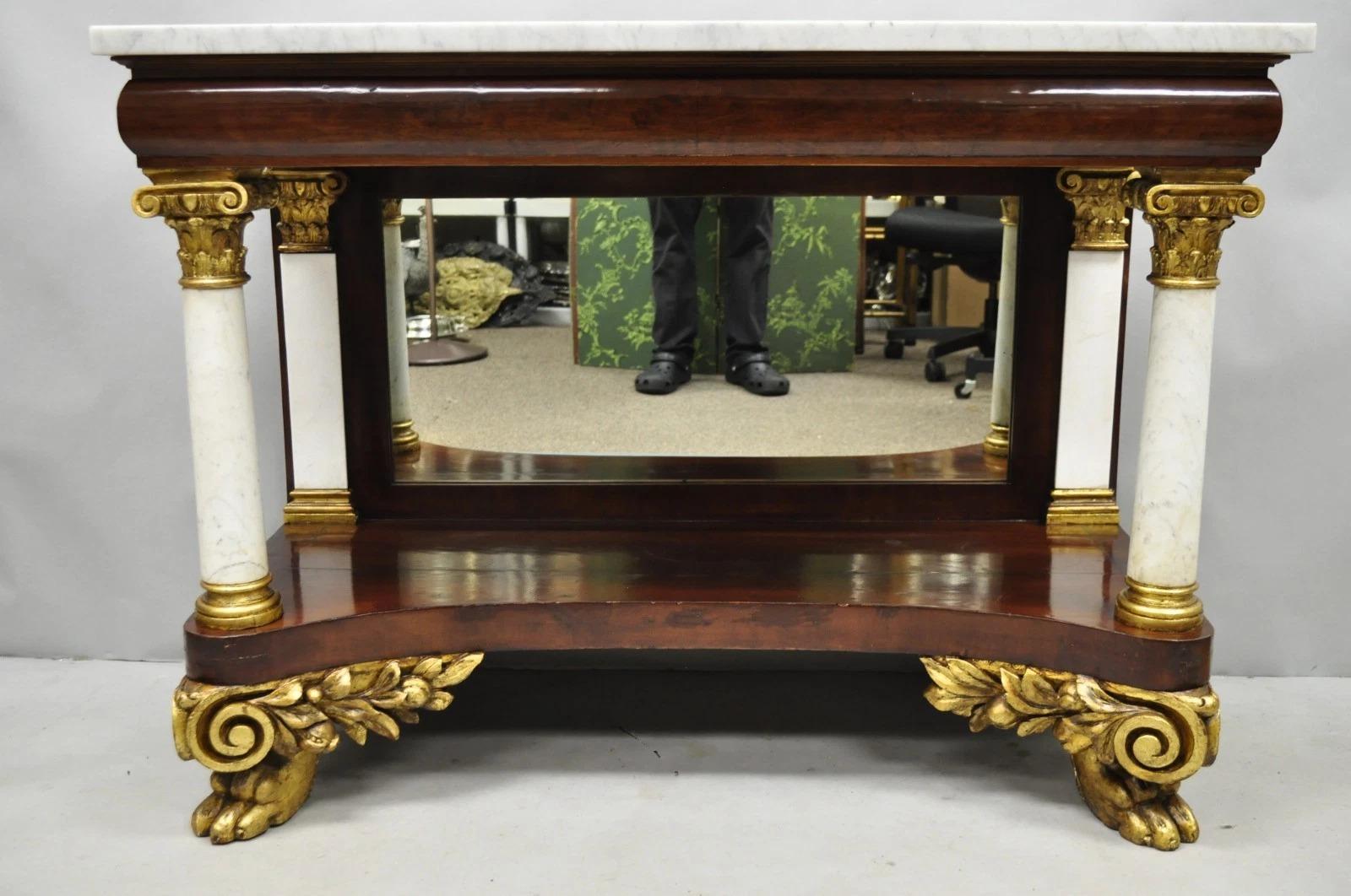 Antico tavolo da molo con console in mogano con piano in marmo di New York Classico in vendita 8