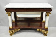 Antique American New York Classical Marble Top Mahogany Console Pier Table