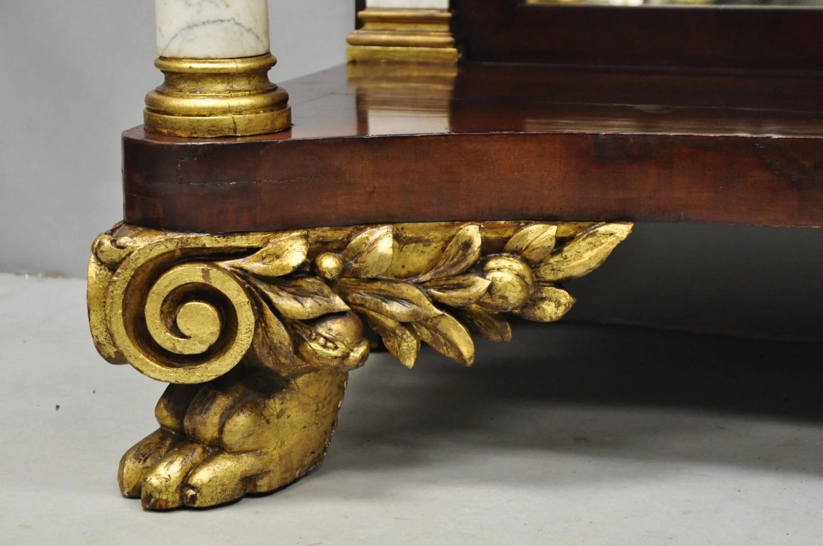 XIX secolo Antico tavolo da molo con console in mogano con piano in marmo di New York Classico in vendita