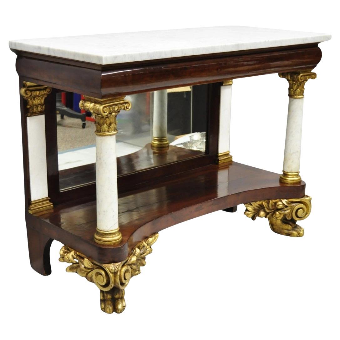Antico tavolo da molo con console in mogano con piano in marmo di New York Classico