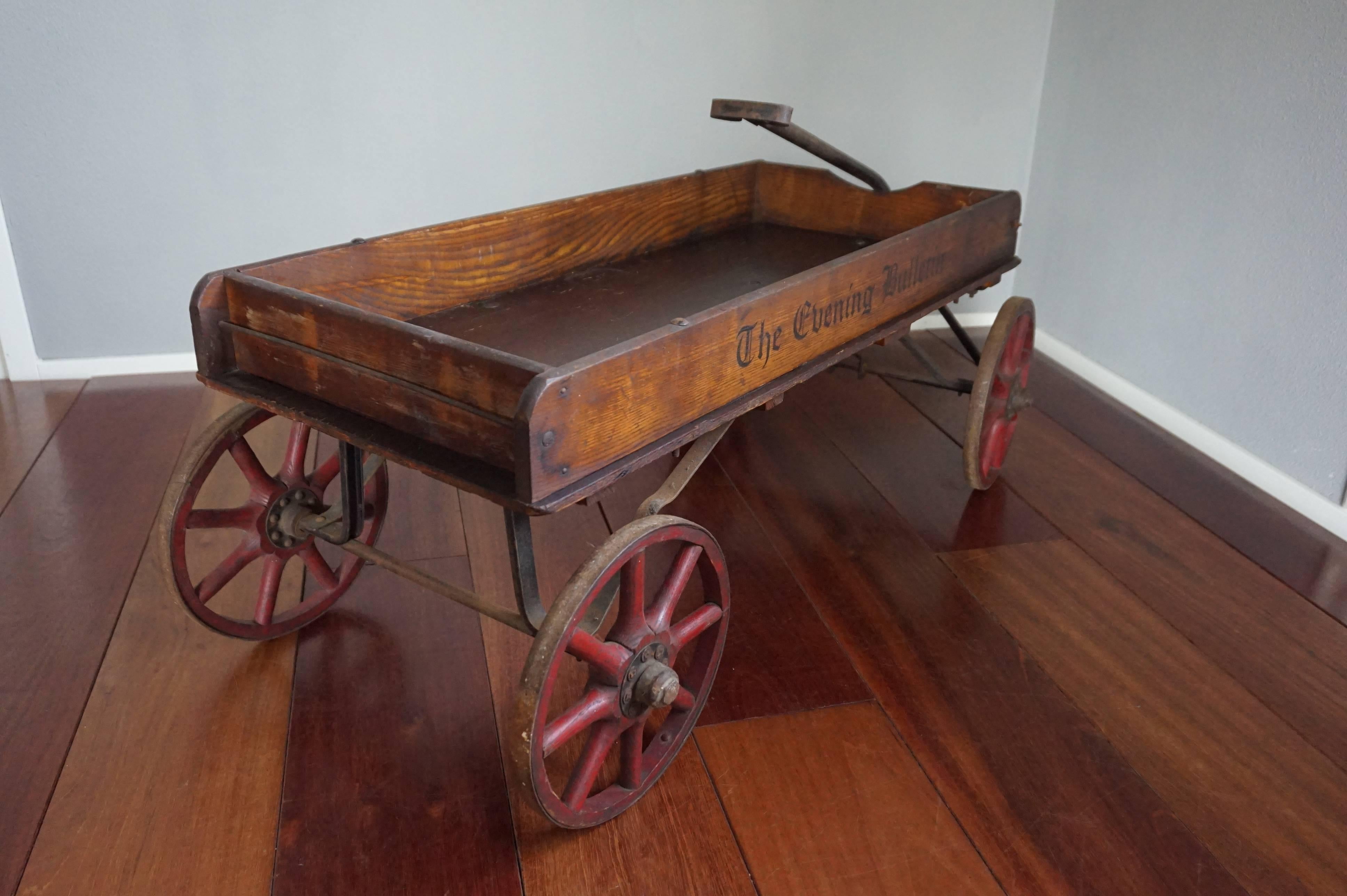 Antique American Newspaper Cart Great as a Novelty Magazine Stand & Drinks Table 2