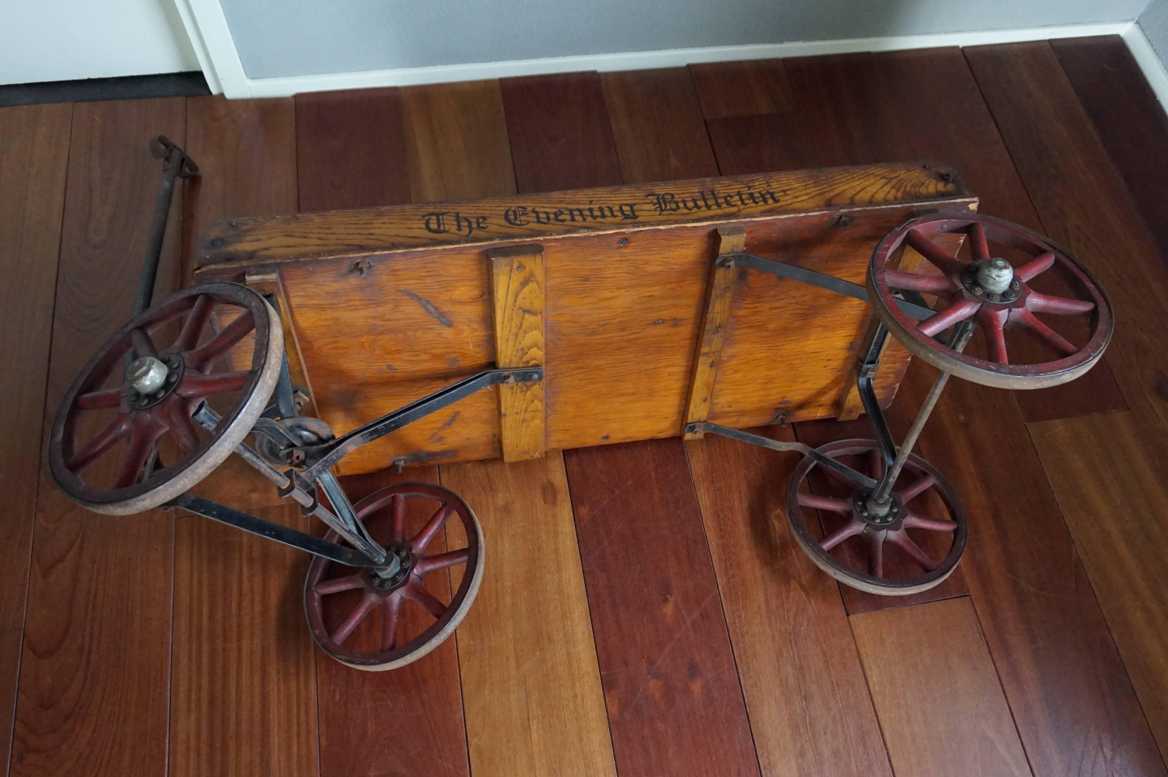 Antique American Newspaper Cart Great as a Novelty Magazine Stand & Drinks Table 3