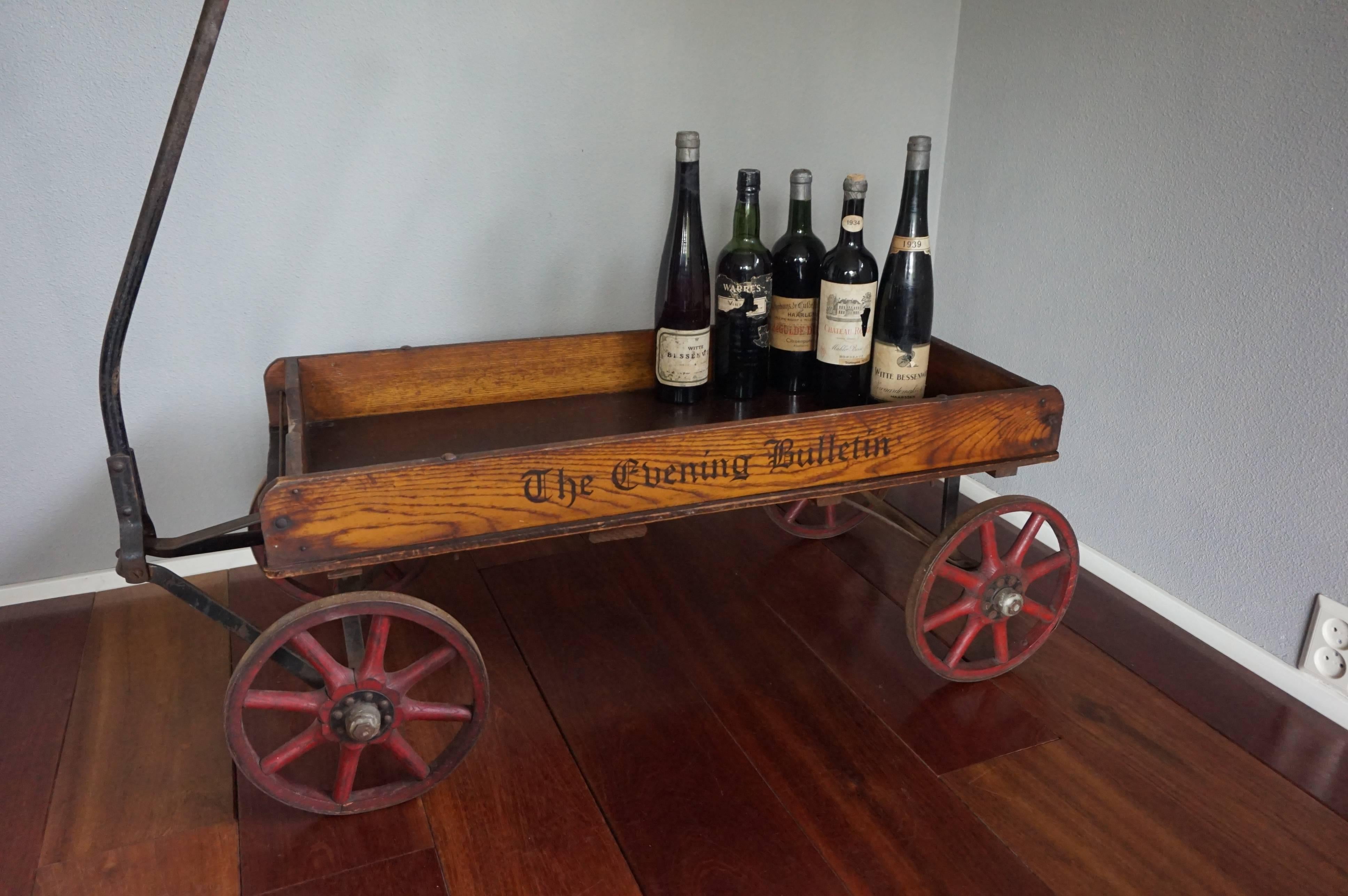 Forged Antique American Newspaper Cart Great as a Novelty Magazine Stand & Drinks Table
