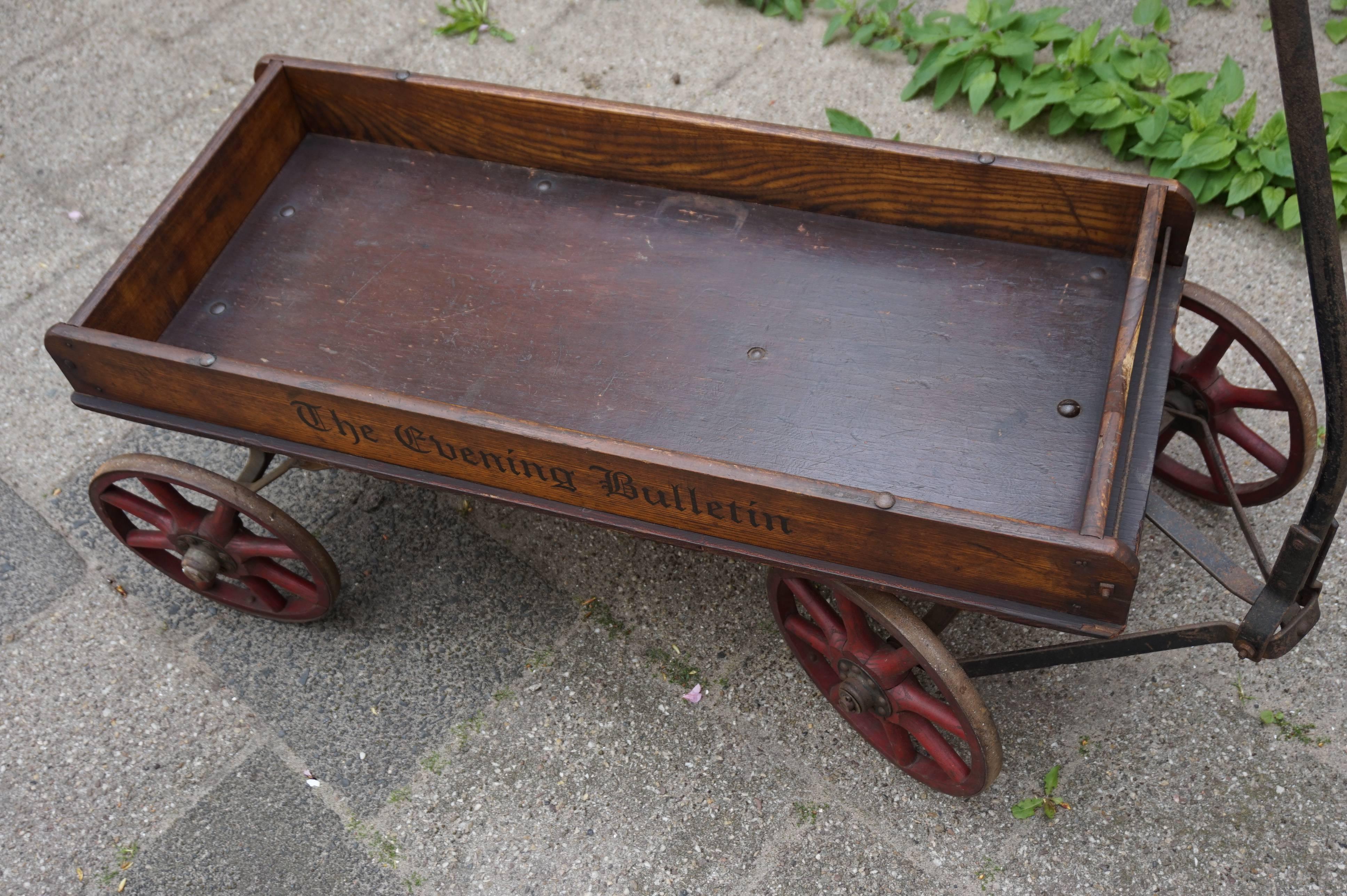 20th Century Antique American Newspaper Cart Great as a Novelty Magazine Stand & Drinks Table