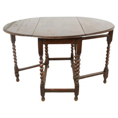 Antique American Oak Barley Twist Gate Leg Drop Leaf Table Early 19th Century