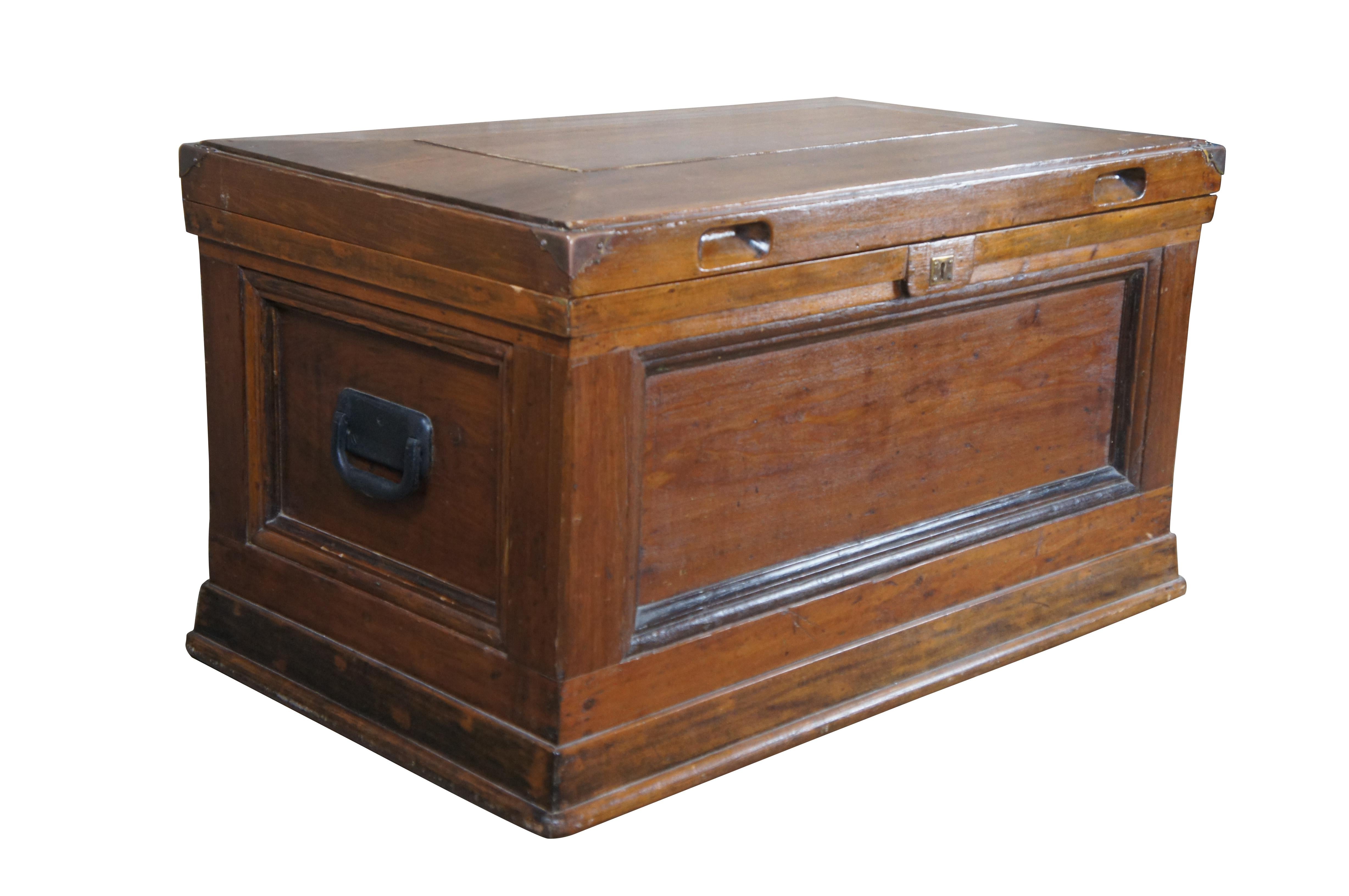 Rustic Antique American Oak & Brass Carpenters Tool Chest Blanket Storage Trunk 39