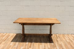 Antique American Oak & Cherry Trestle Dining Table, c.1930s  Rustic Farmhouse
