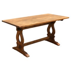 Antique American Oak & Cherry Trestle Dining Table, c.1930s  Rustic Farmhouse