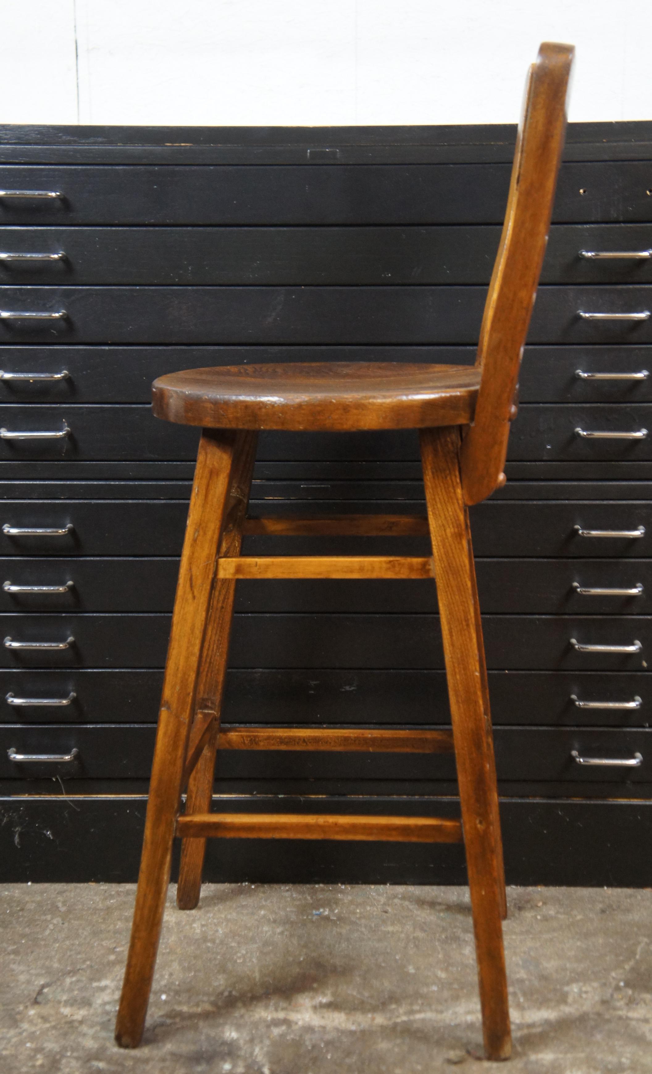 Rustic Antique American Oak Counter Bar Stool Chair Farmhouse Country