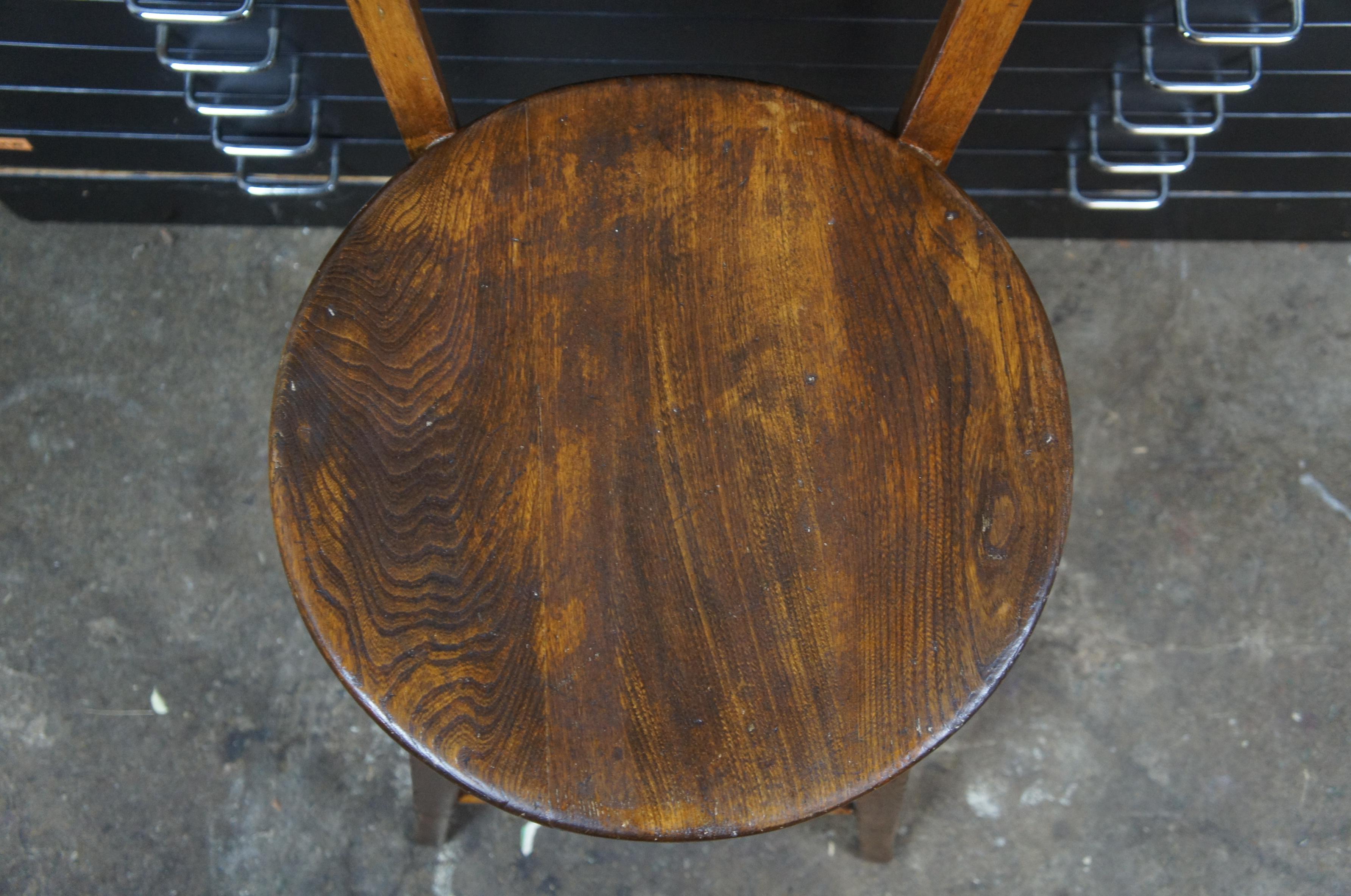Antique American Oak Counter Bar Stool Chair Farmhouse Country In Good Condition In Dayton, OH