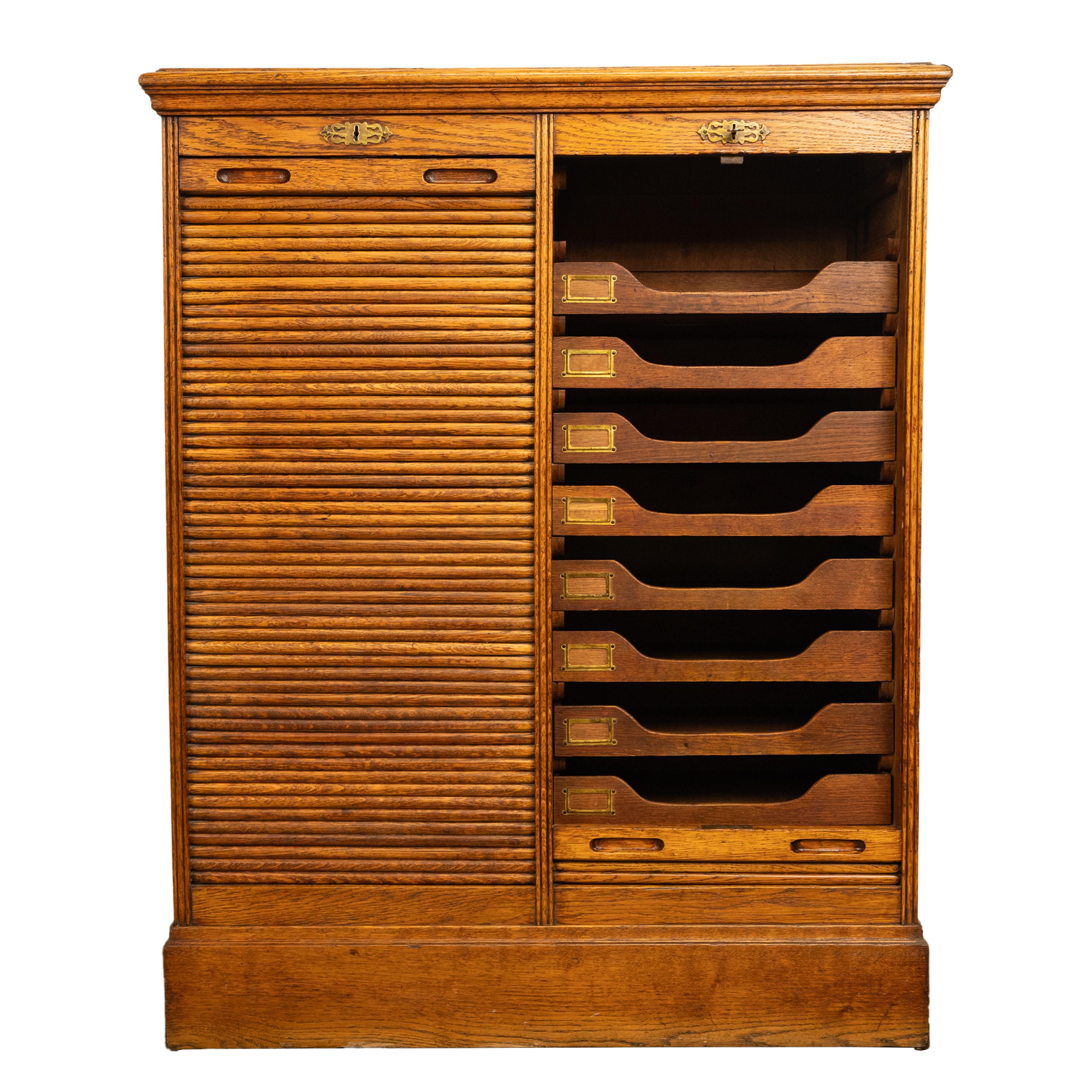 Antique American Oak Double Tambour Roll Top 16 Drawer Filing Cabinet 1910 5