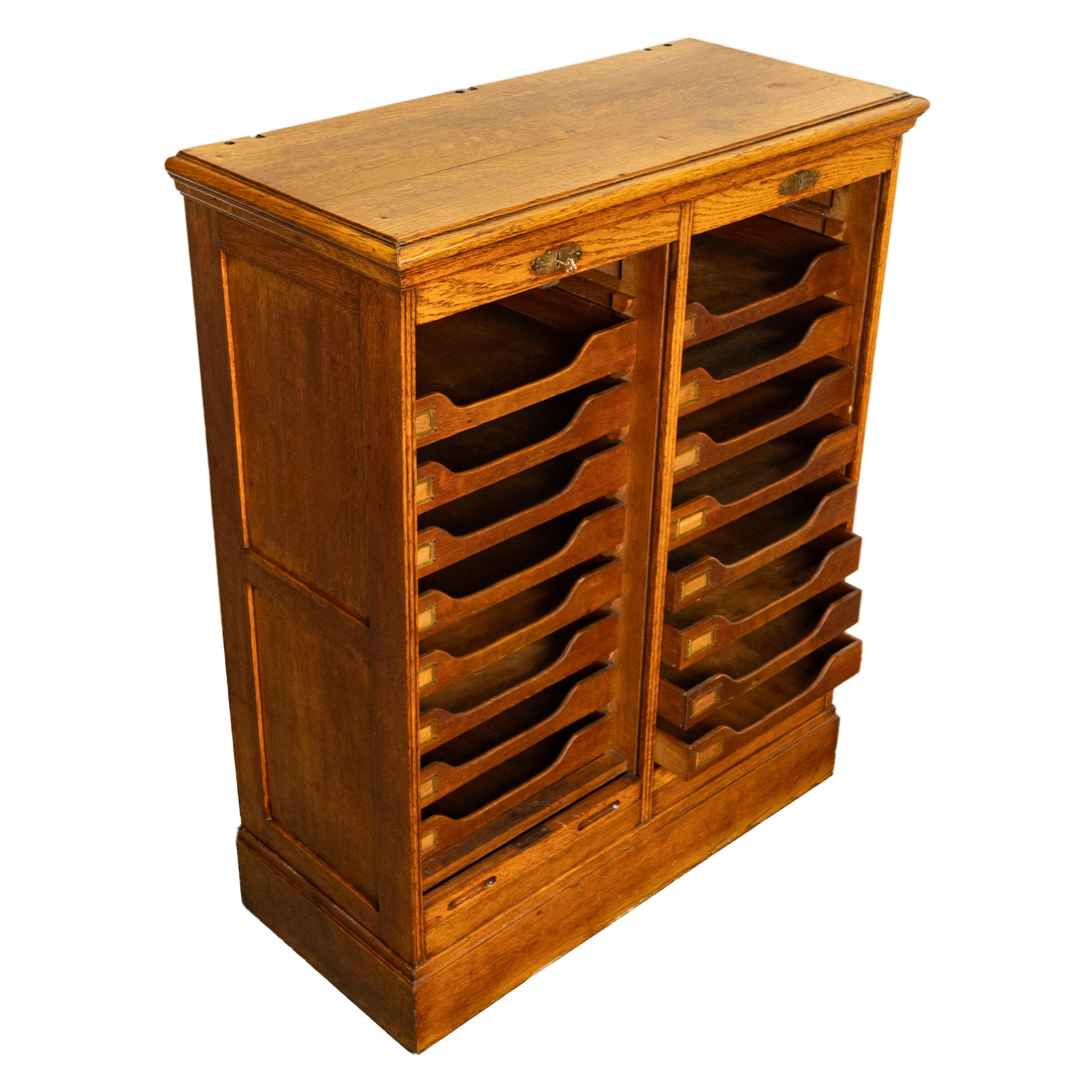 Antique American Oak Double Tambour Roll Top 16 Drawer Filing Cabinet 1910 For Sale 2