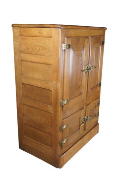 Antique American Oak Farmhouse Kitchen Pantry Ice Box Refrigerator Bar Cabinet