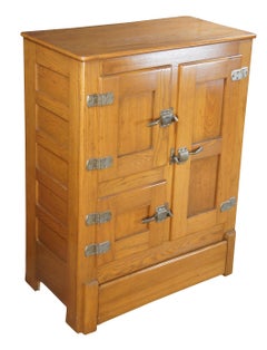 Antiker amerikanischer Eichenholz-Bauernhaus-/ Küchenschrank/Eingangsschrank/Eiskasten/frigerator/Barschrank