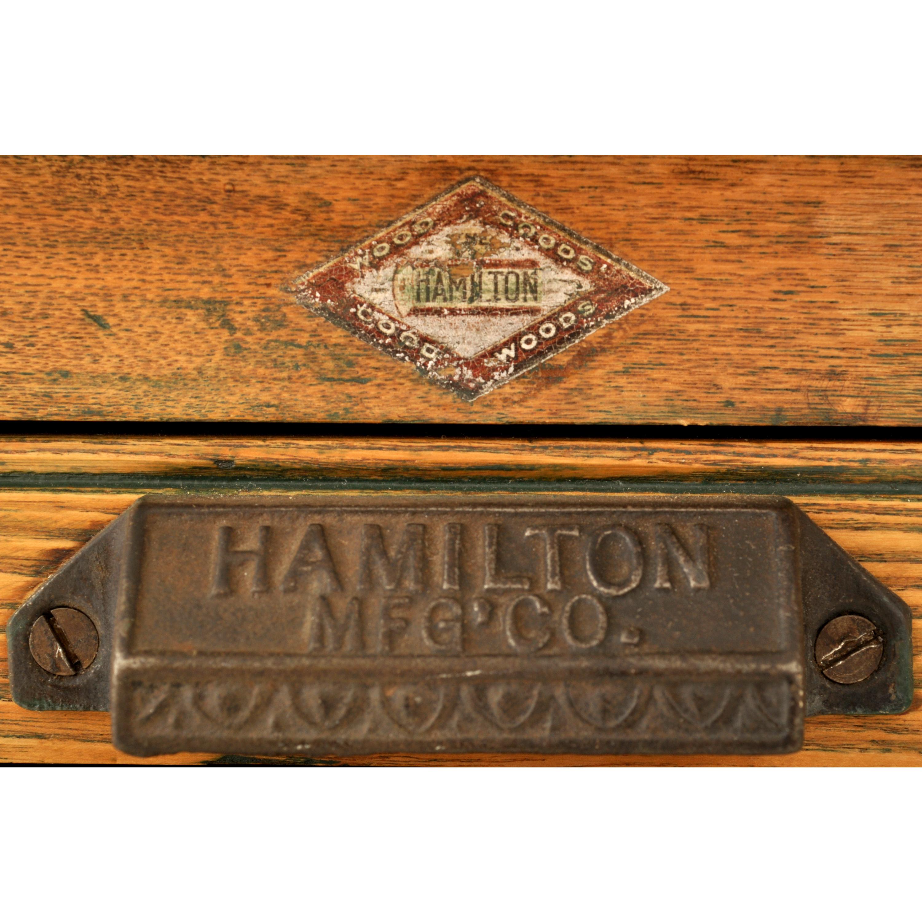 Antique American Oak Hamilton Moveable Type Print Cabinet Flat File, Circa 1910 8