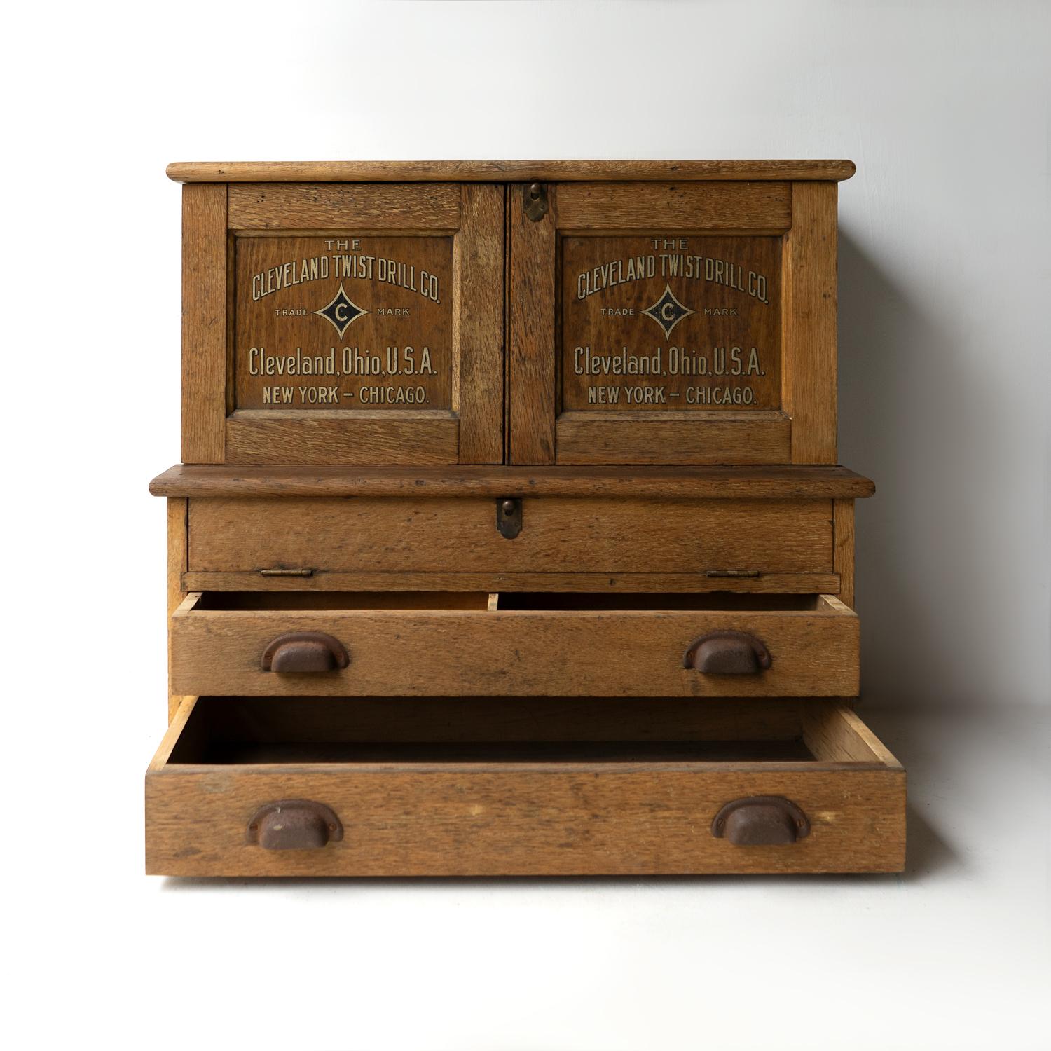 Antique American Oak Hardware Store Advertising Cabinet, Tool Storage C. 1900 1
