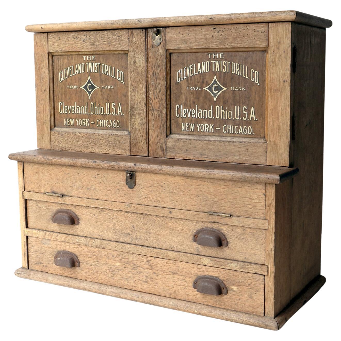 Antique American Oak Hardware Store Advertising Cabinet, Tool Storage C. 1900