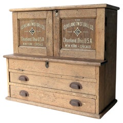 Used American Oak Hardware Store Advertising Cabinet, Tool Storage C. 1900