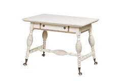 Antique American Oak Library Table with Spool Legs