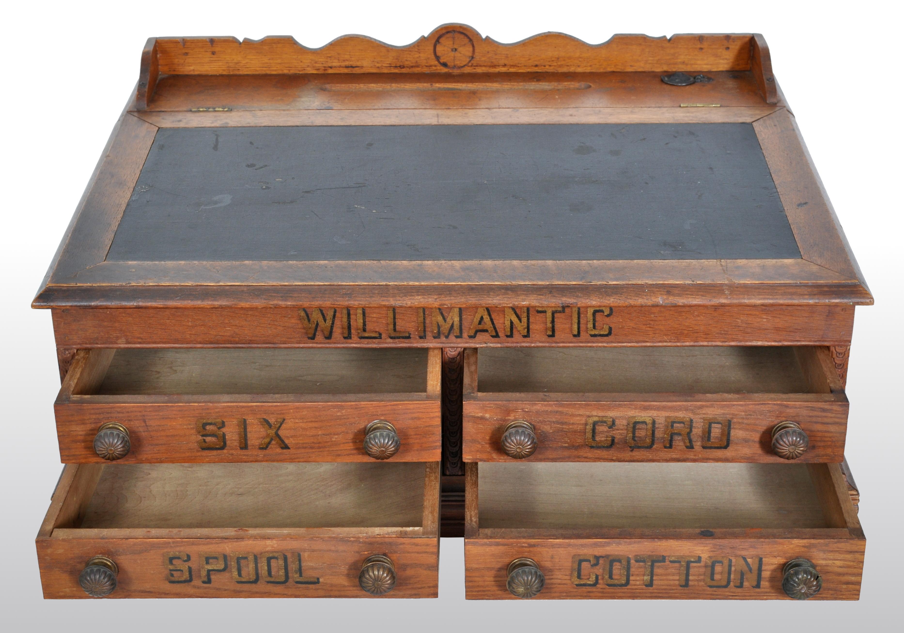 Antique American Oak Mercantile Country Store Desk Spool Cabinet, Willimantic In Good Condition In Portland, OR