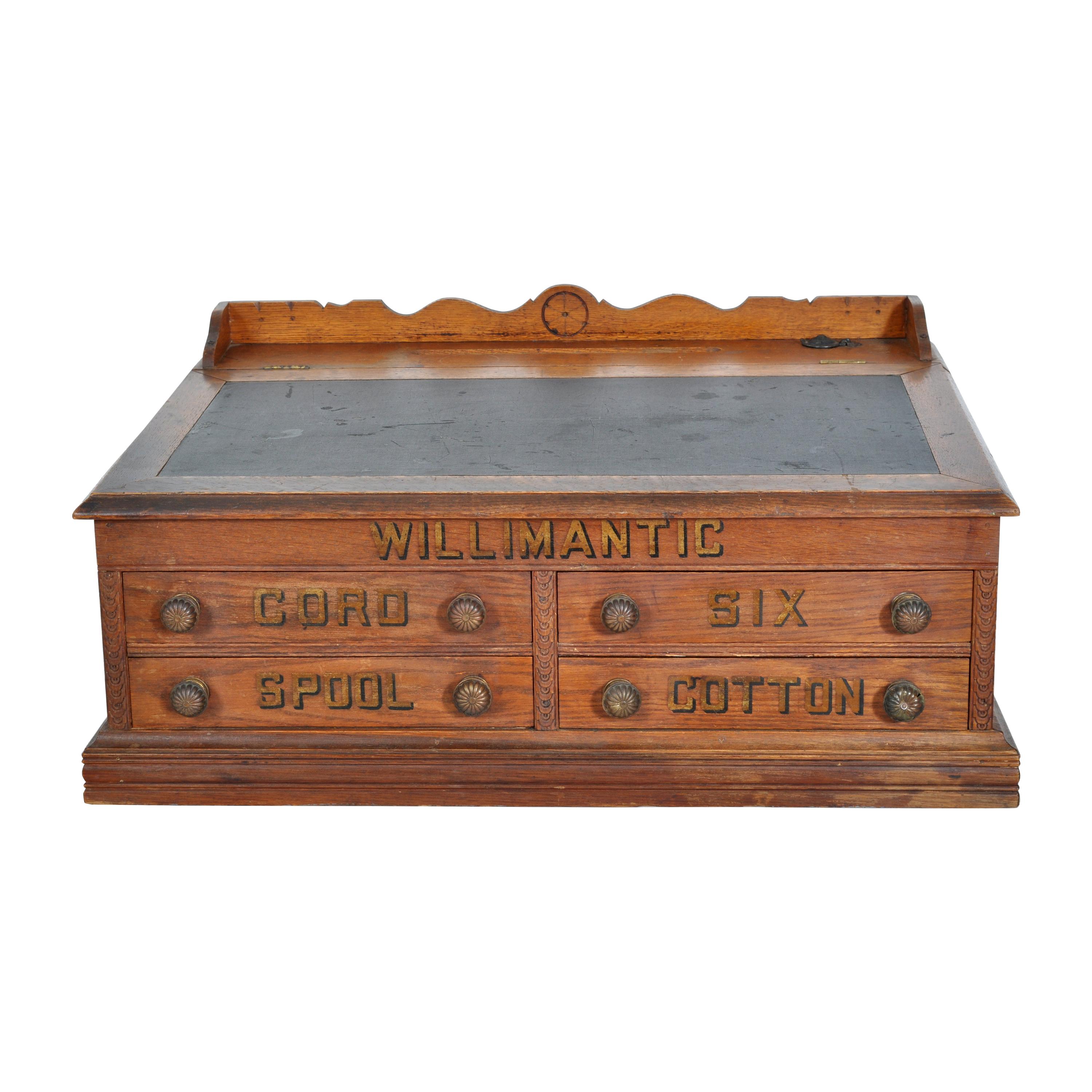 Antique American Oak Mercantile Country Store Desk Spool Cabinet, Willimantic