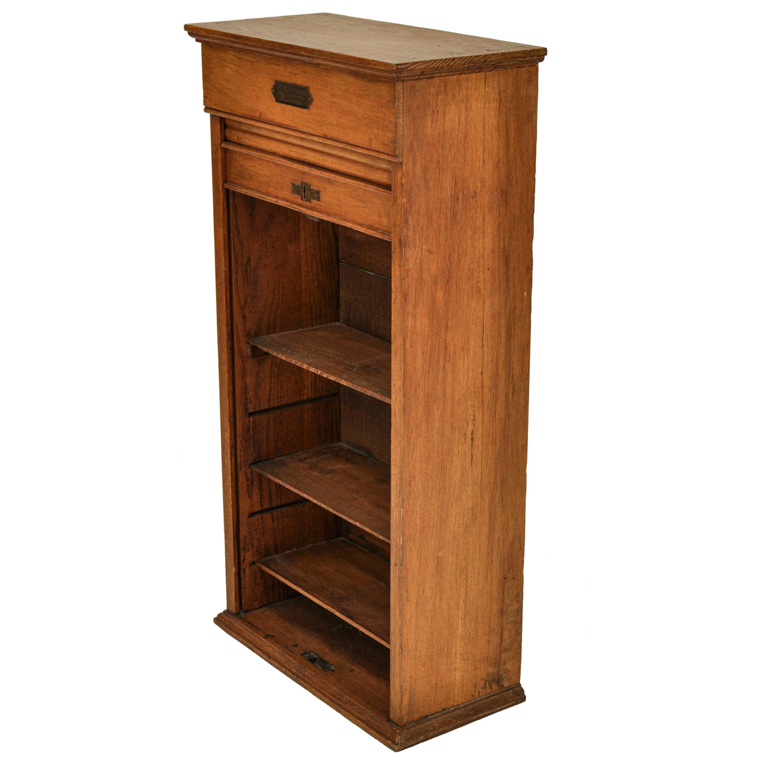Antique American Oak Poole Bros Railway Ticket Roll Top Tambour Cabinet Chicago 2