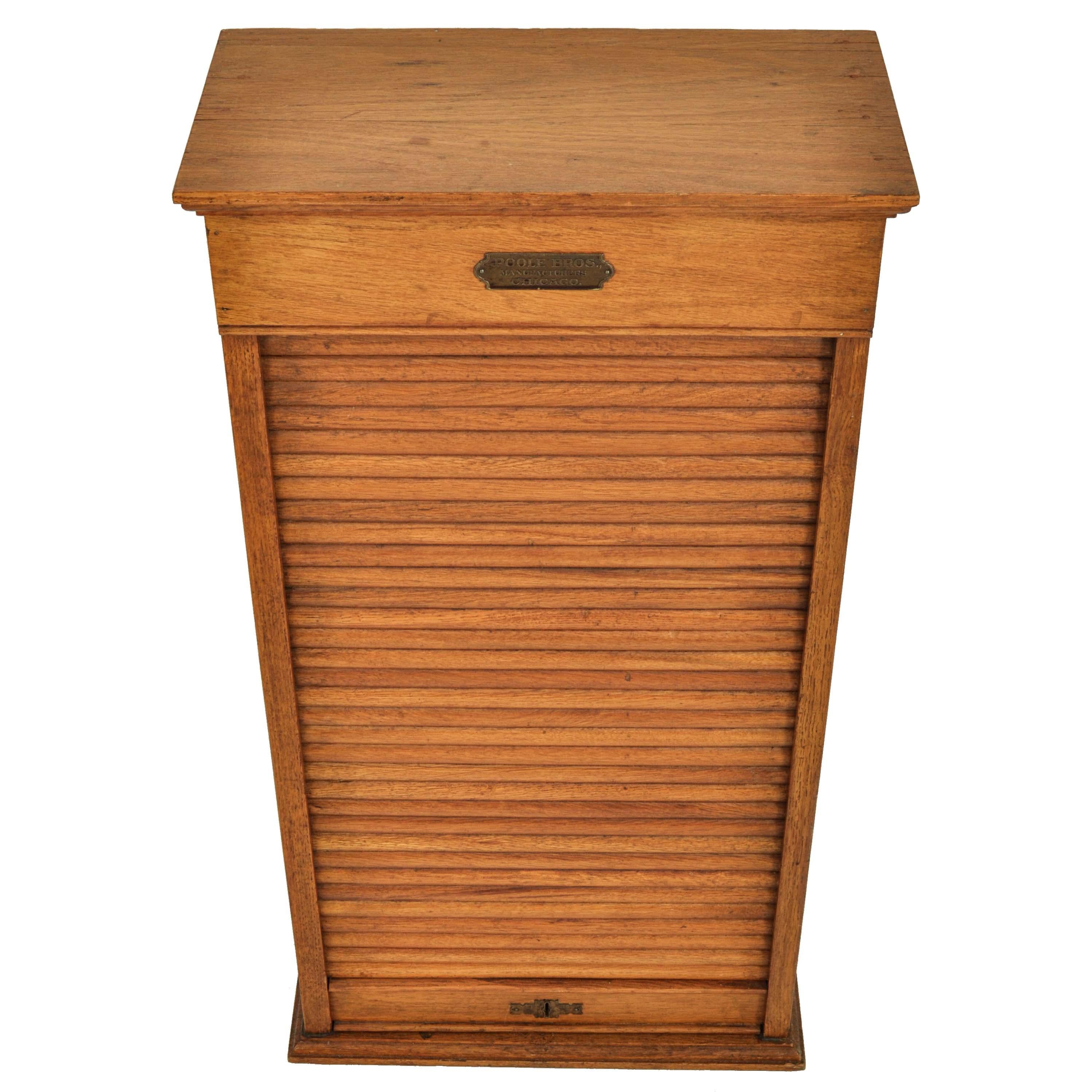 Antique American Oak Poole Bros Railway Ticket Roll Top Tambour Cabinet Chicago For Sale 3