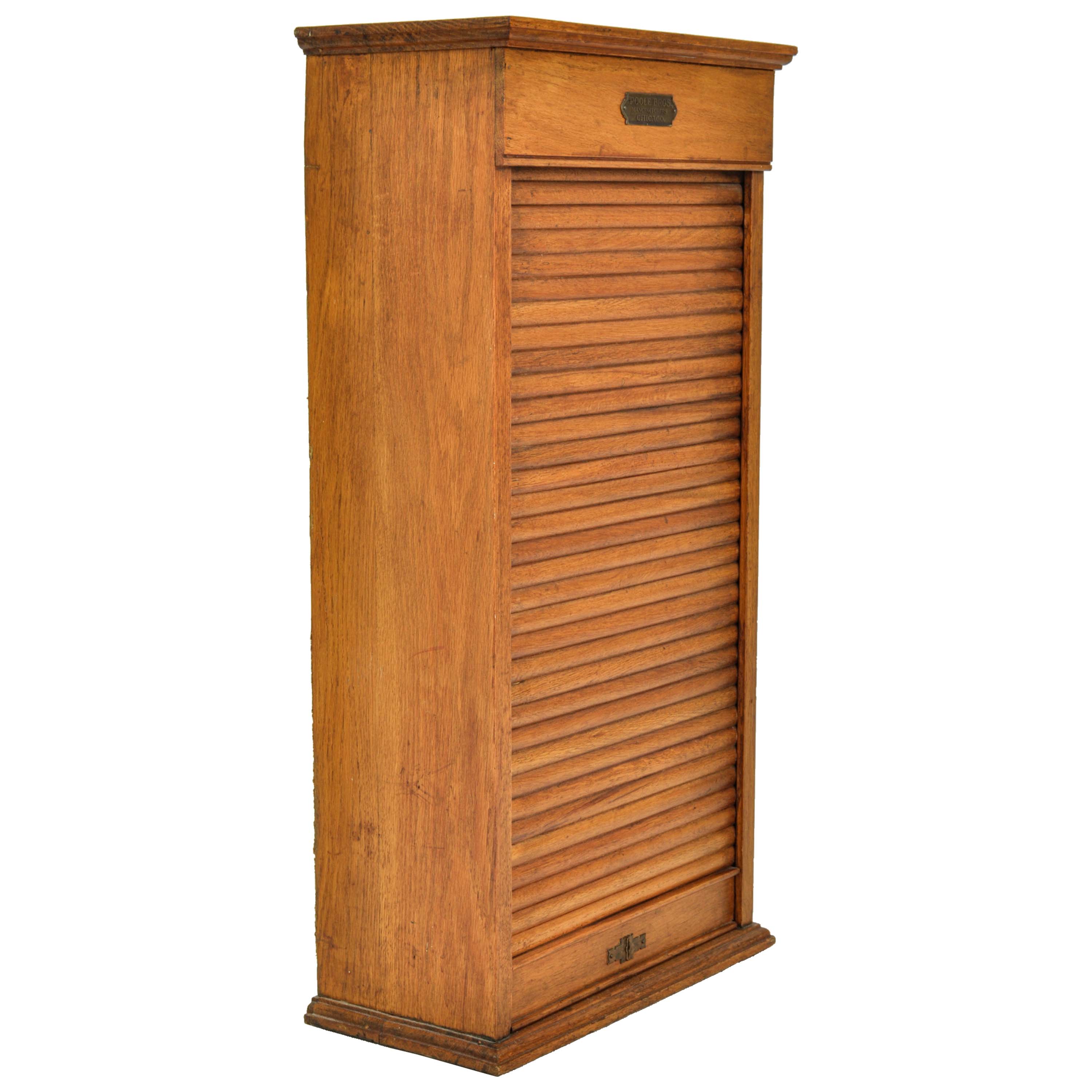 Antique American Oak Poole Bros Railway Ticket Roll Top Tambour Cabinet Chicago For Sale