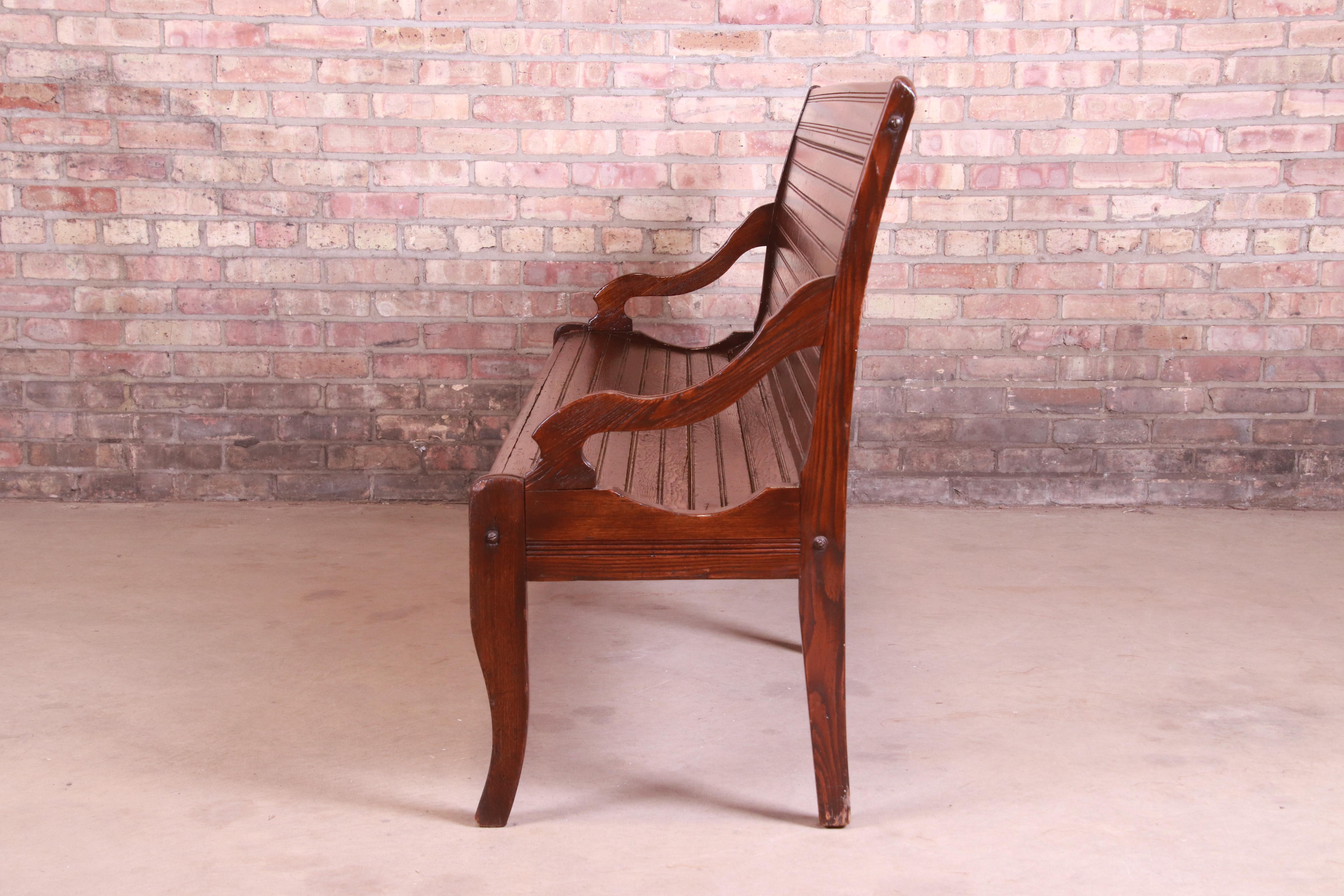 Early 20th Century Antique American Oak Train Depot Railroad Bench, circa 1900