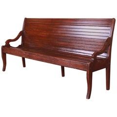 Banc ancien en chêne américain de gare, datant d'environ 1900