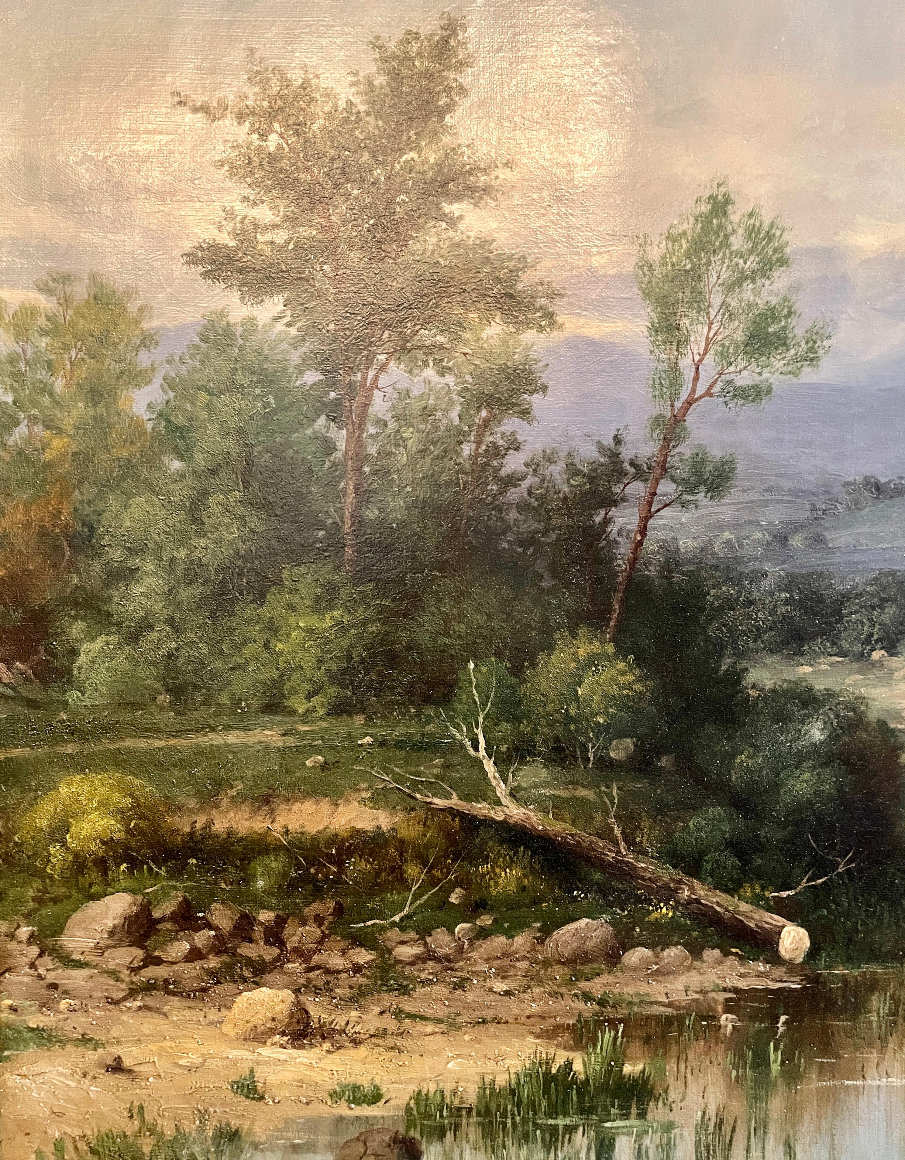 Antique American Oil on Canvas landscape Painting by George Riecke (1848-1930).
 