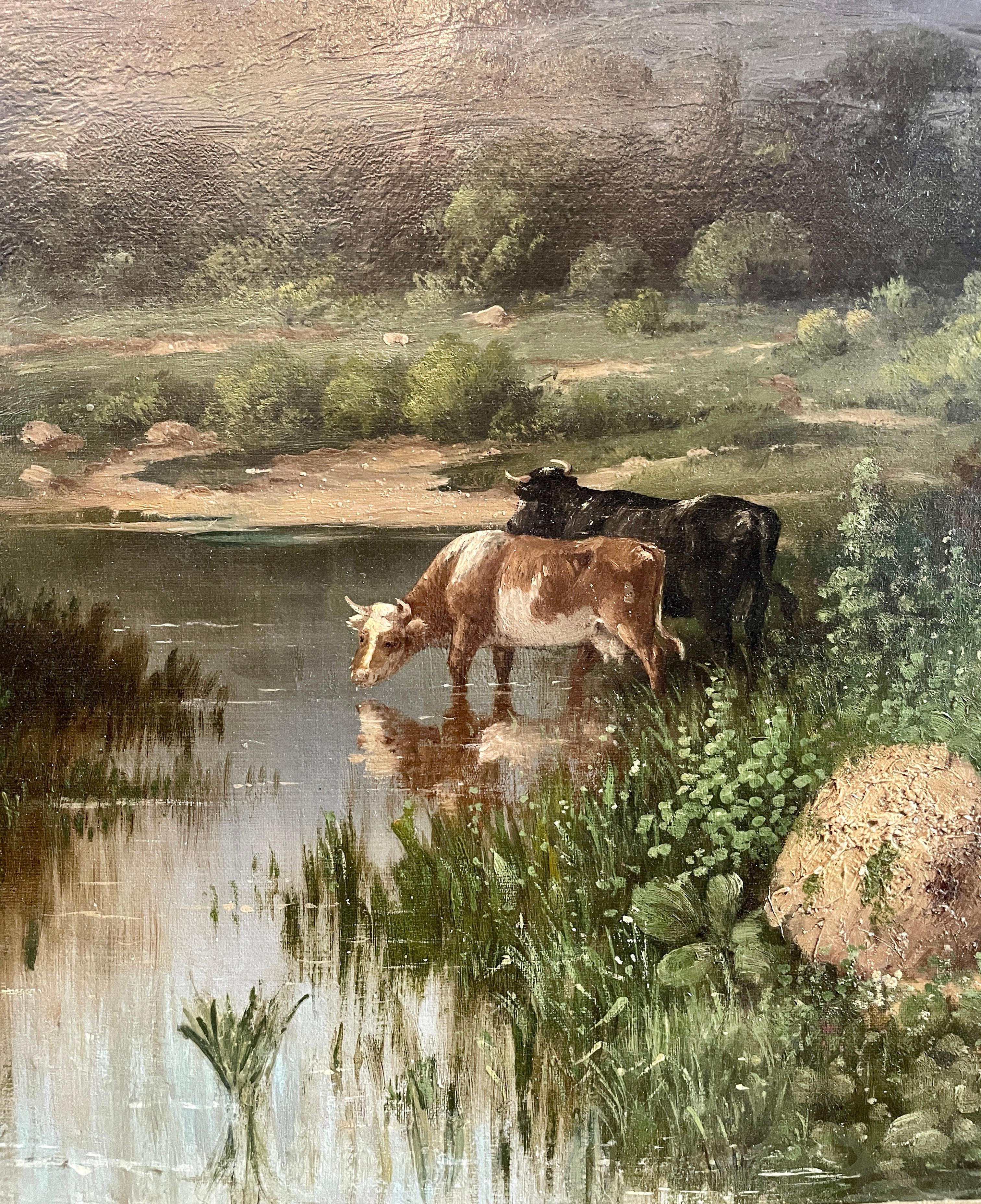 Antique American Oil on Canvas Landscape Painting by George Riecke '1848-1930' In Good Condition For Sale In New Orleans, LA