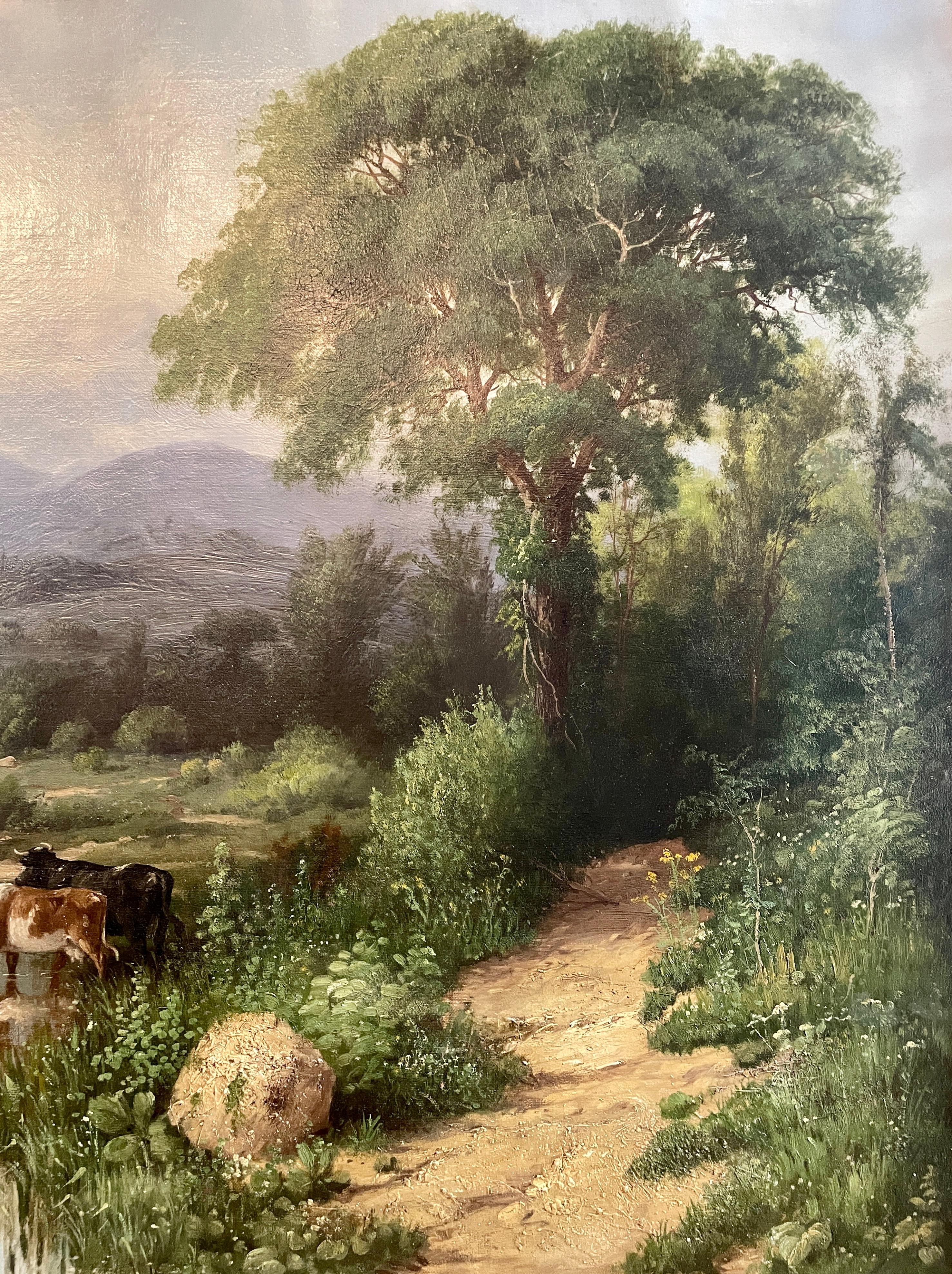 19th Century Antique American Oil on Canvas Landscape Painting by George Riecke '1848-1930' For Sale
