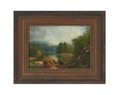 Antique American Oil on Panel Cows Resting by a River, Shepard Alonzo Mount (Ame