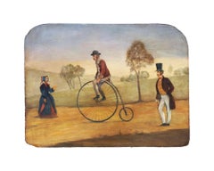 Antique American Oil Painting Of A Penny Farthing