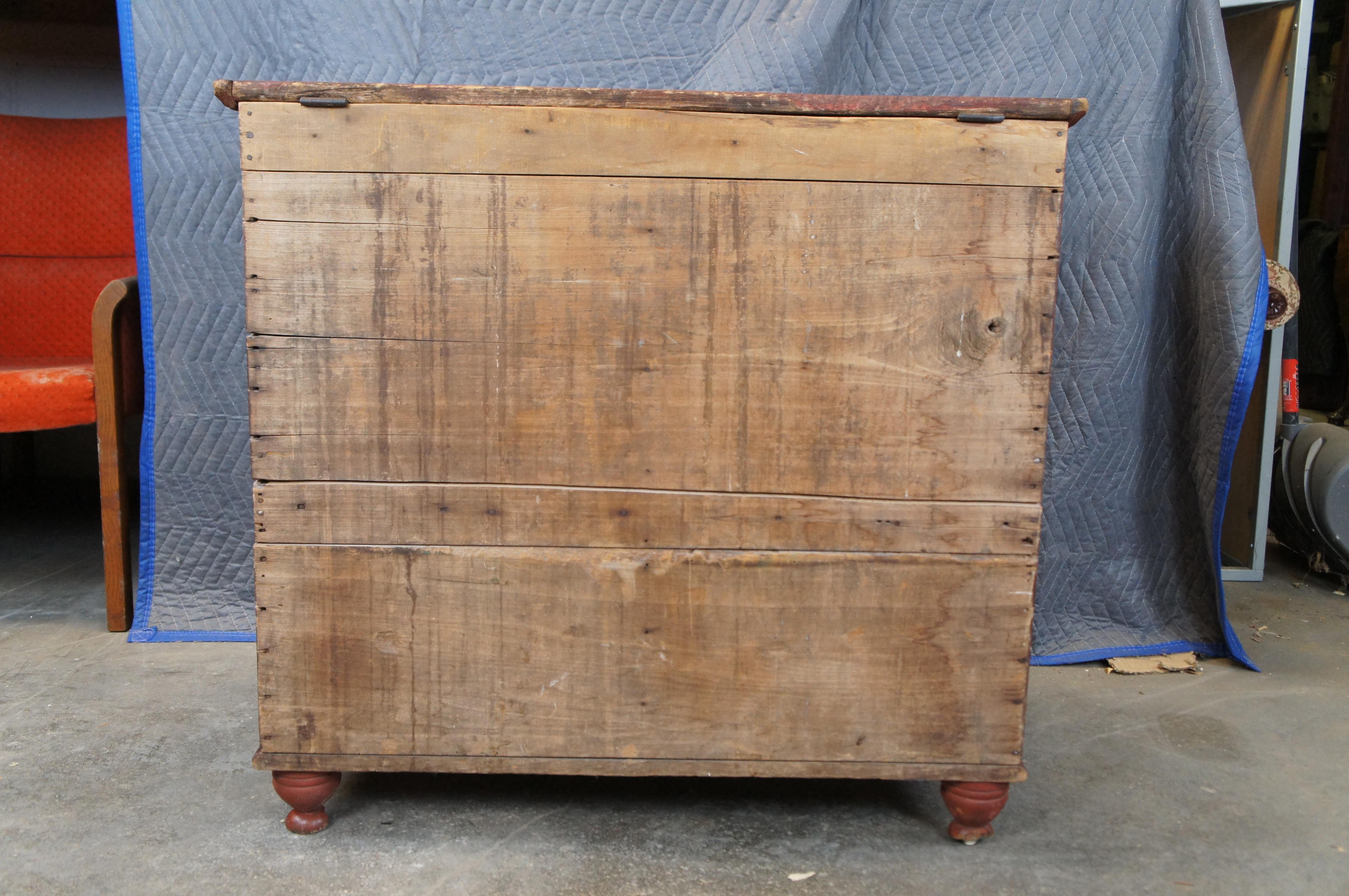 Ancienne commode de ferme peinte américaine, coffre de rangement pour mules et couvertures 38 po. en vente 5