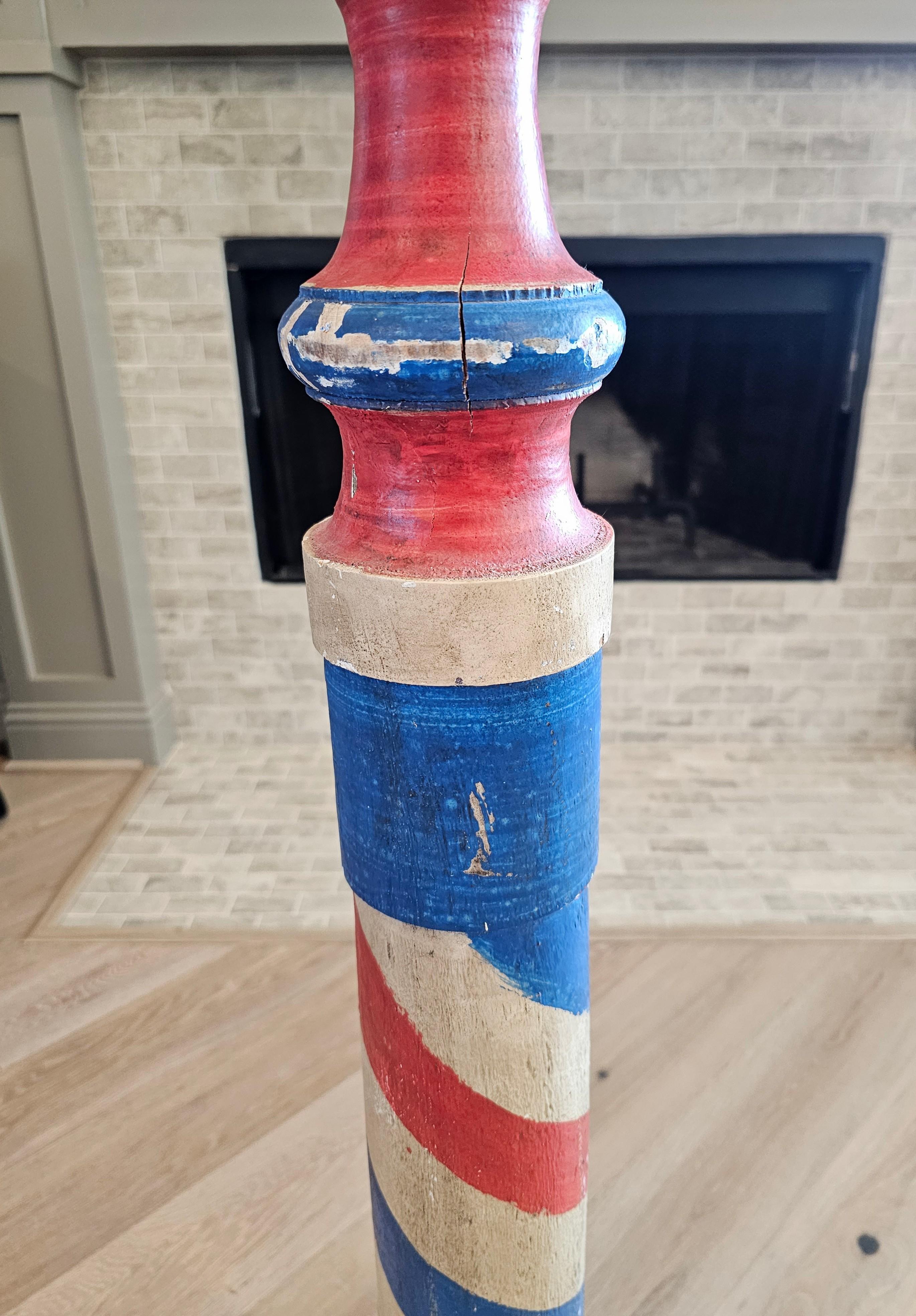 20th Century Antique American Painted Wood Barbershop Pole 