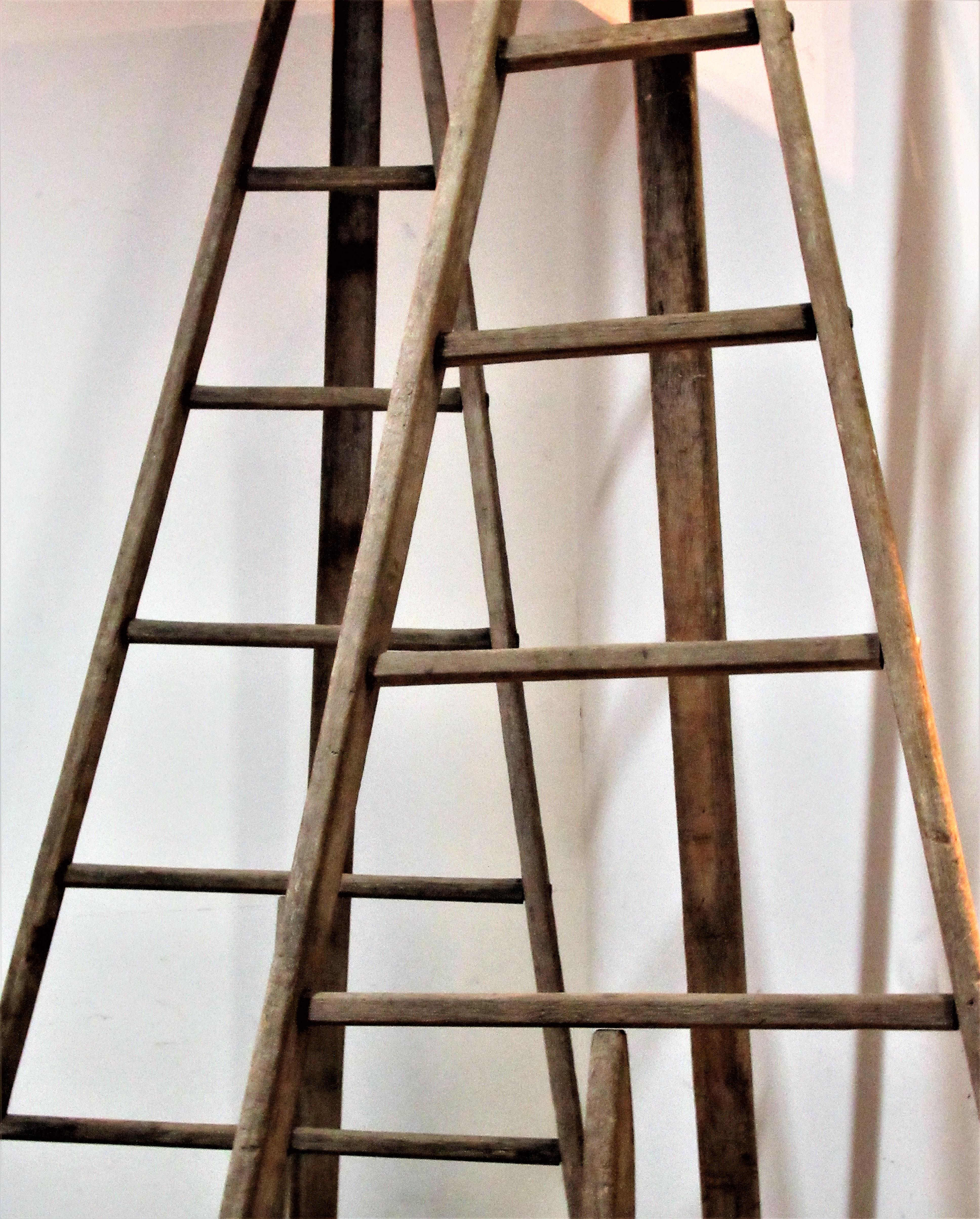 Antique American Peak Top A Frame Harvest Ladders In Good Condition In Rochester, NY
