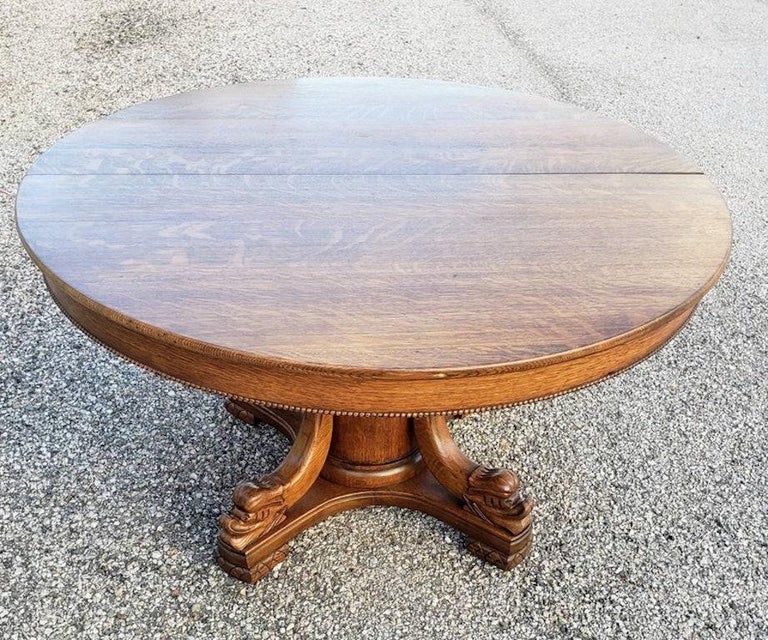 Antique American Pedestal Figural Carved Extension Dining Table For ...